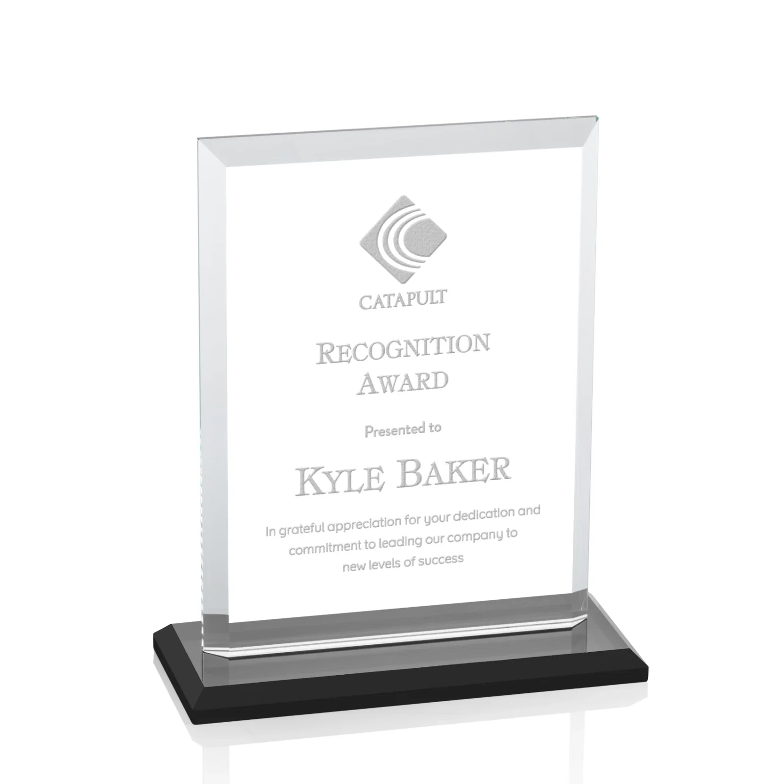 Custom Starfire Crystal Rectangle Award, Beveled Every Edge, White Base, awards for safety achievement programs