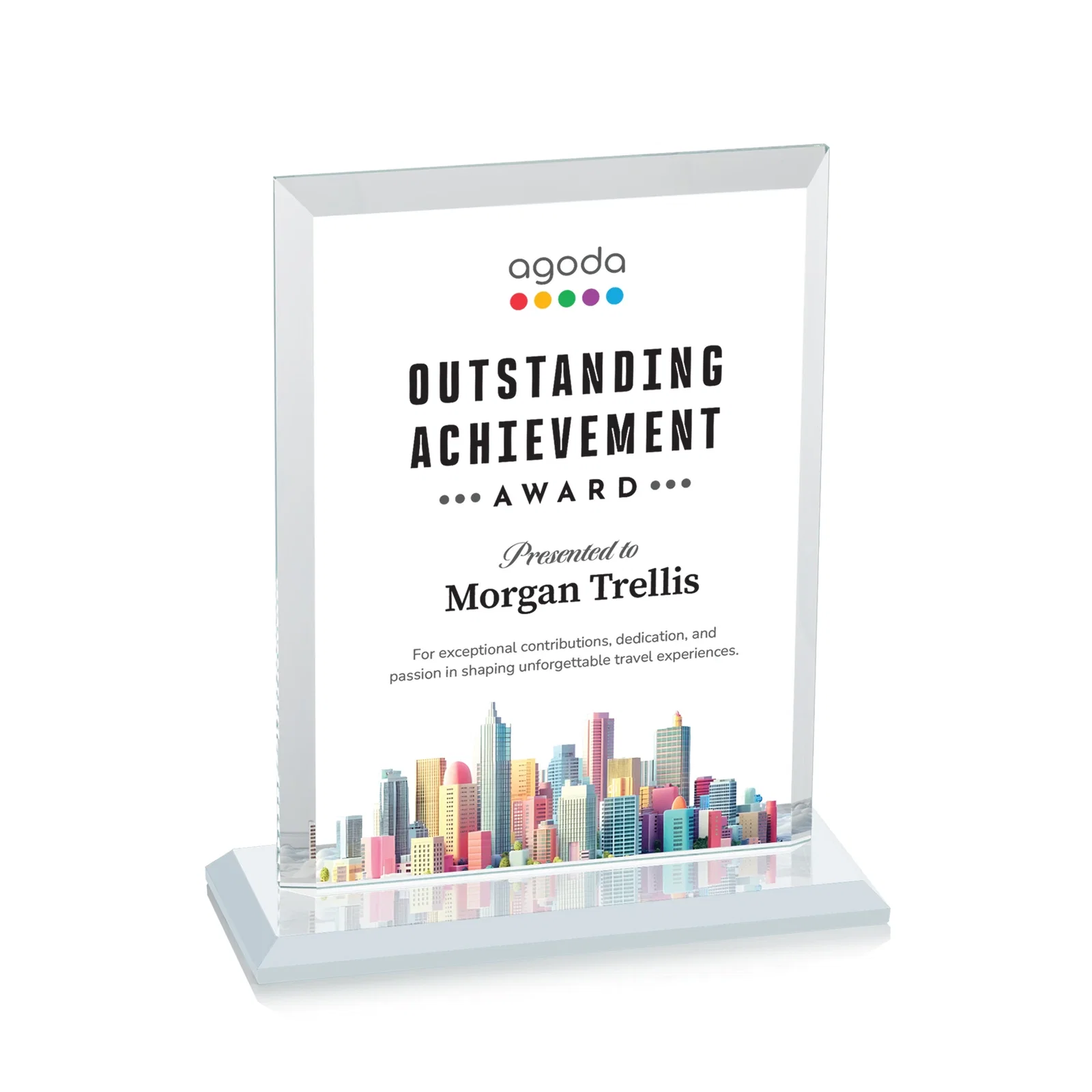 Custom Starfire Crystal Rectangle Award, Beveled Every Edge, White Base, awards, with your logo for safety achievement programs