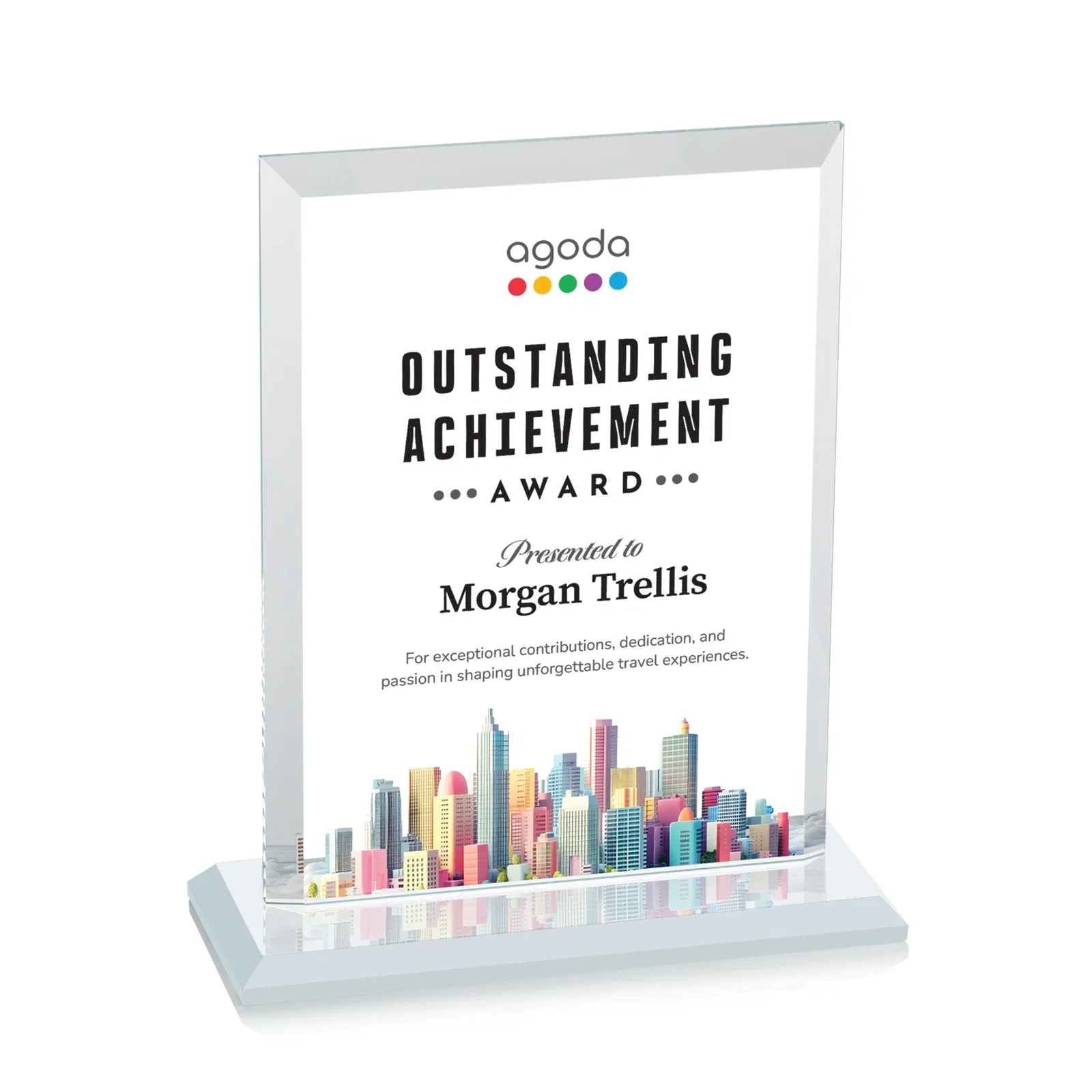 Custom Starfire Crystal Rectangle Award, Beveled Every Edge, White Base, awards, with your logo for volunteer appreciation