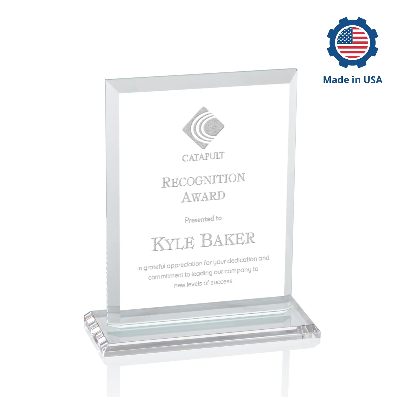 Personalized Starfire Crystal Rectangle Award, Beveled Every Edge, White Base, awards, with your logo for corporate award ceremonies