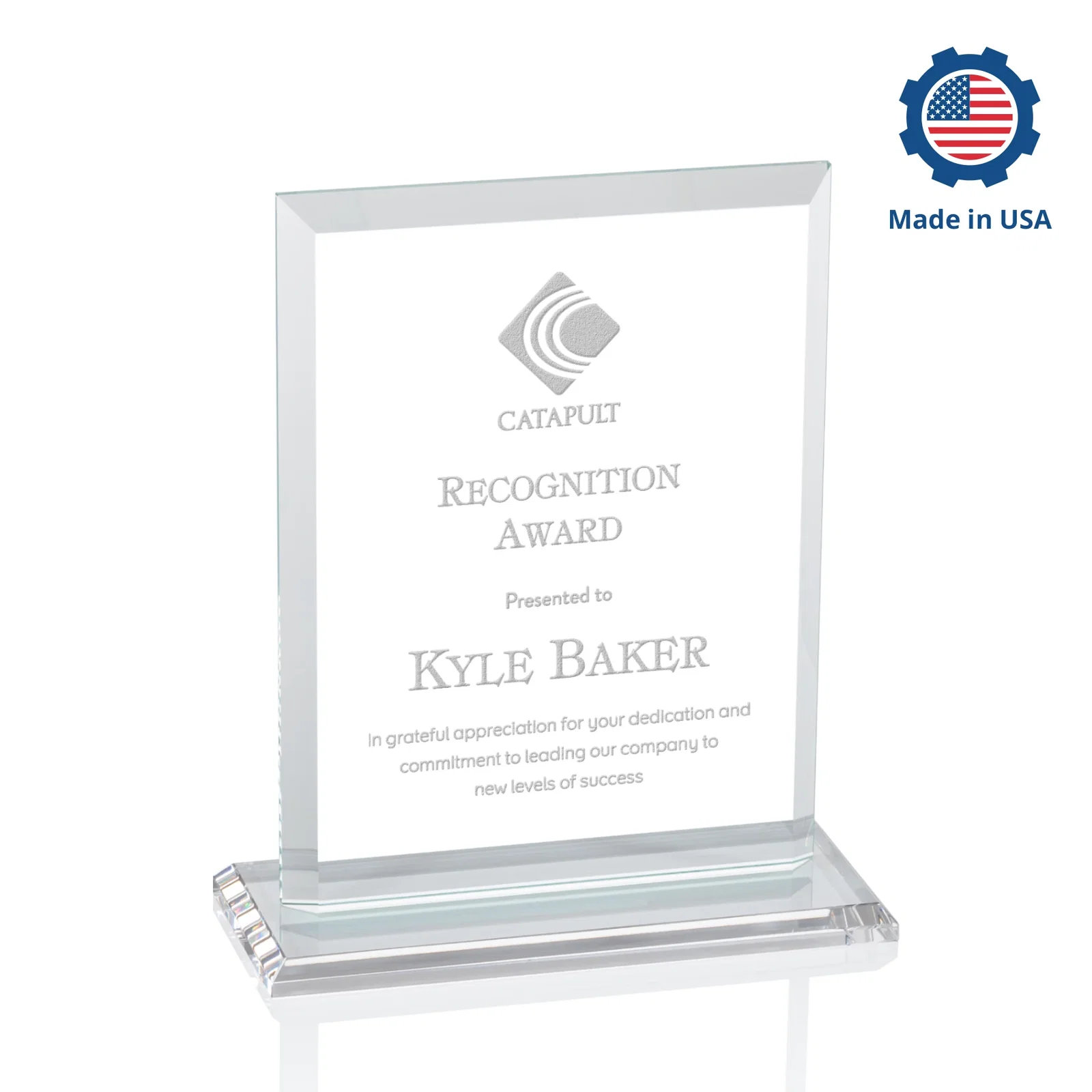 Personalized Starfire Crystal Rectangle Award, Beveled Every Edge, White Base, awards, with your logo for service anniversary gifts