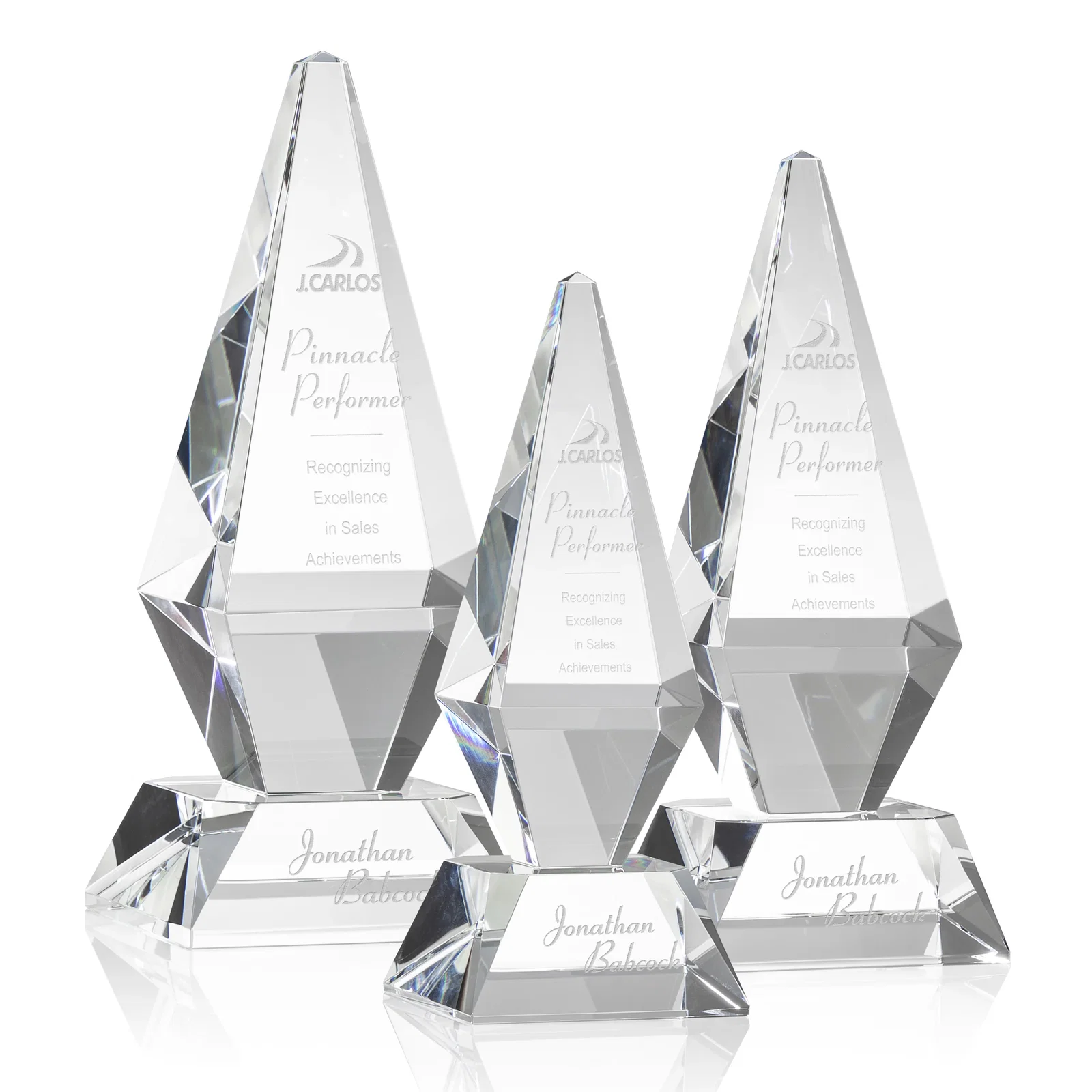 Custom Optical Crystal Diamond Award with Cascading Bevels on Thick Base for employee recognition