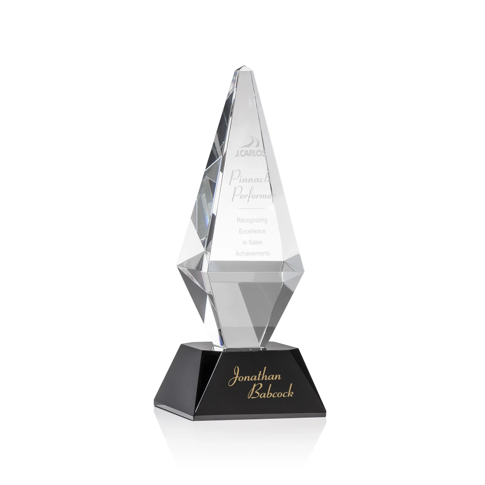 Custom Optical Crystal Diamond Award with Cascading Bevels on Thick Base for volunteer appreciation