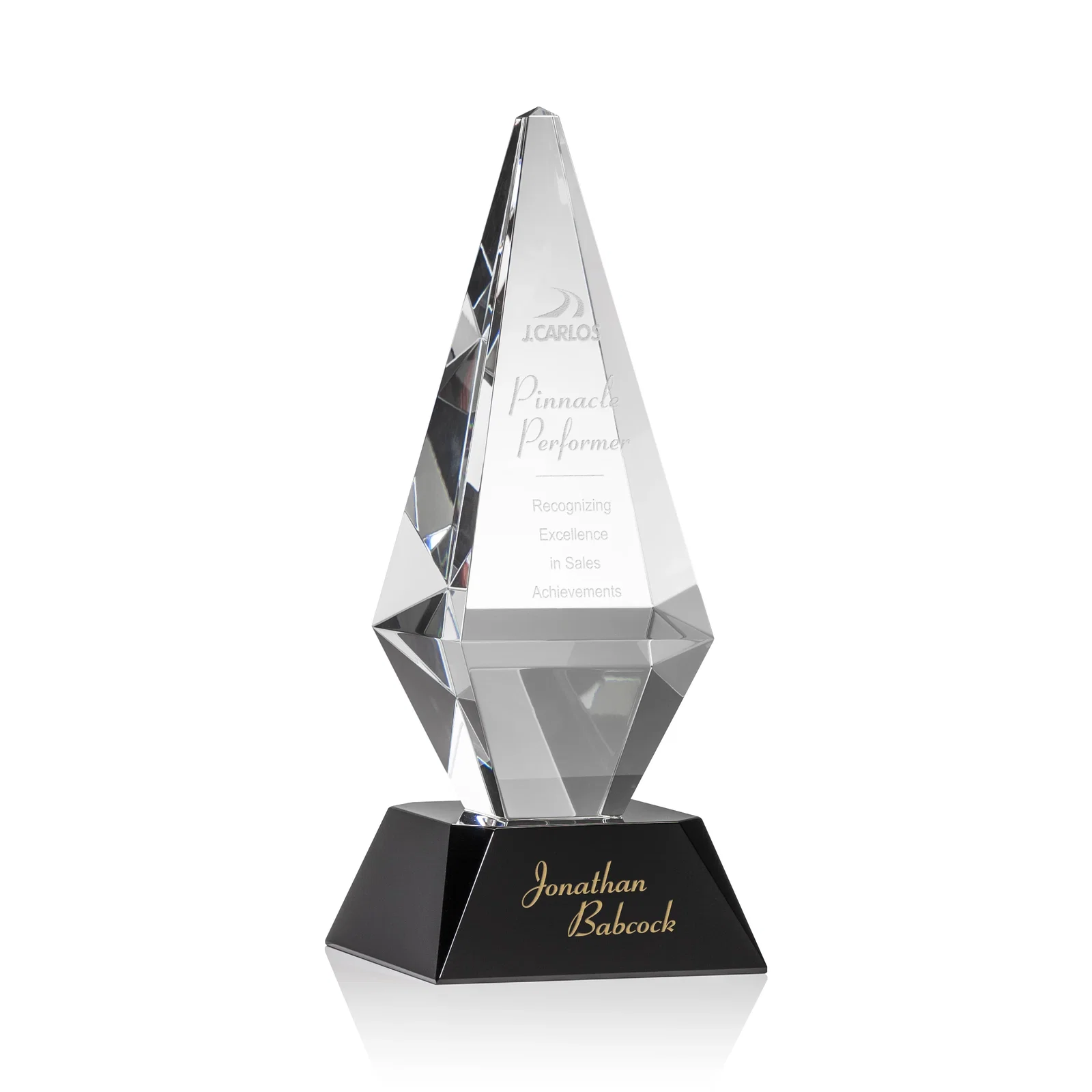 Custom Optical Crystal Diamond Award with Cascading Bevels on Thick Base for dealer and partner awards