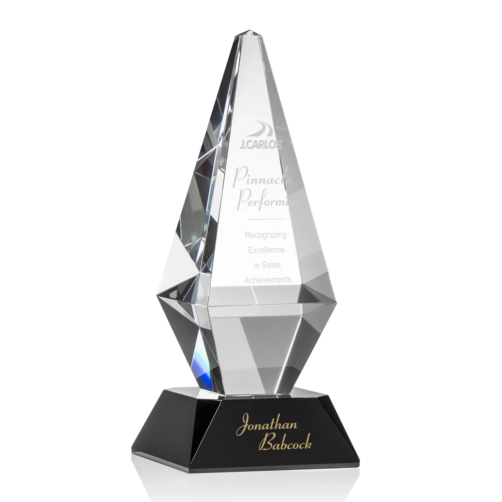 Custom Optical Crystal Diamond Award with Cascading Bevels on Thick Base for company anniversary events