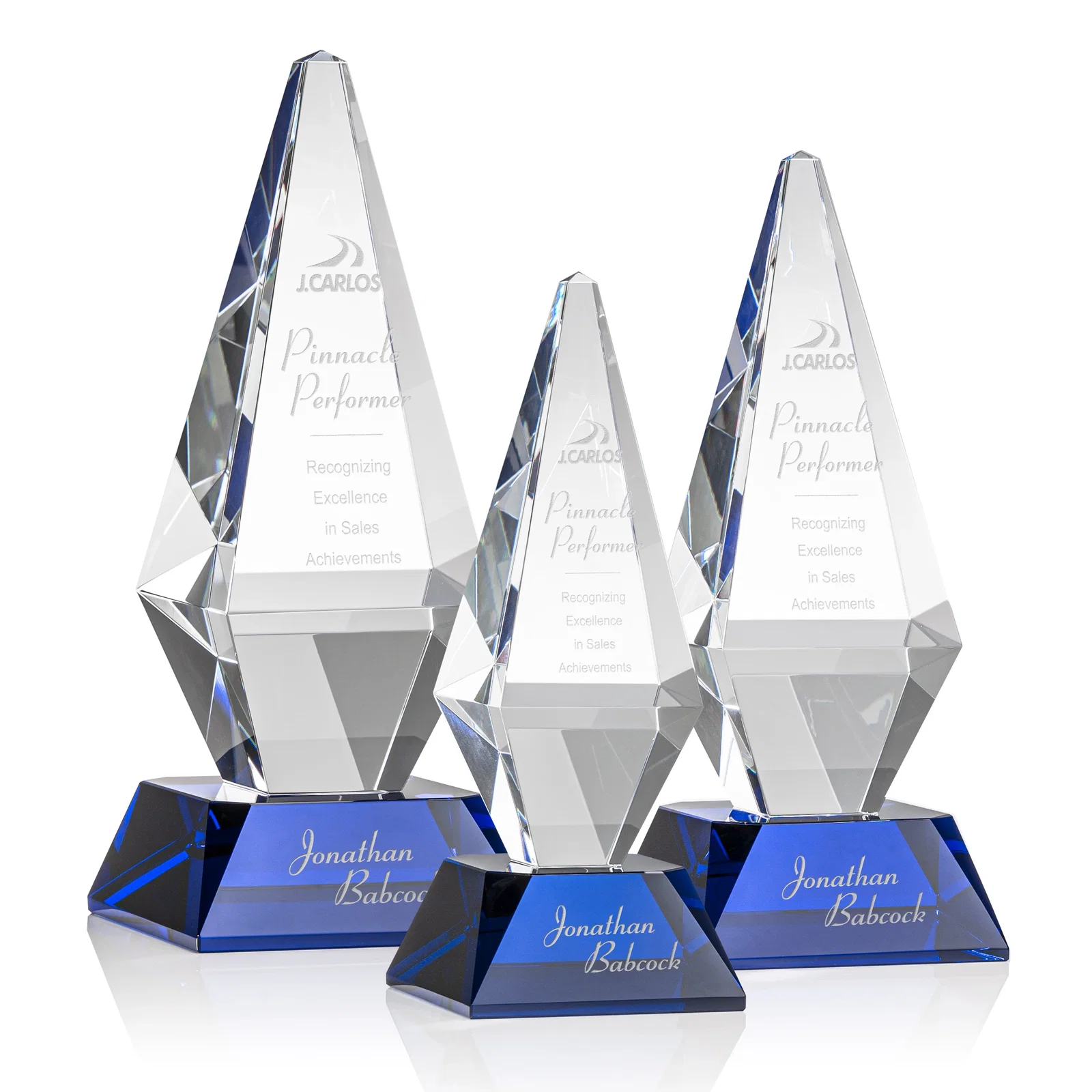 Personalized Optical Crystal Diamond Award with Cascading Bevels on Thick Base for employee recognition