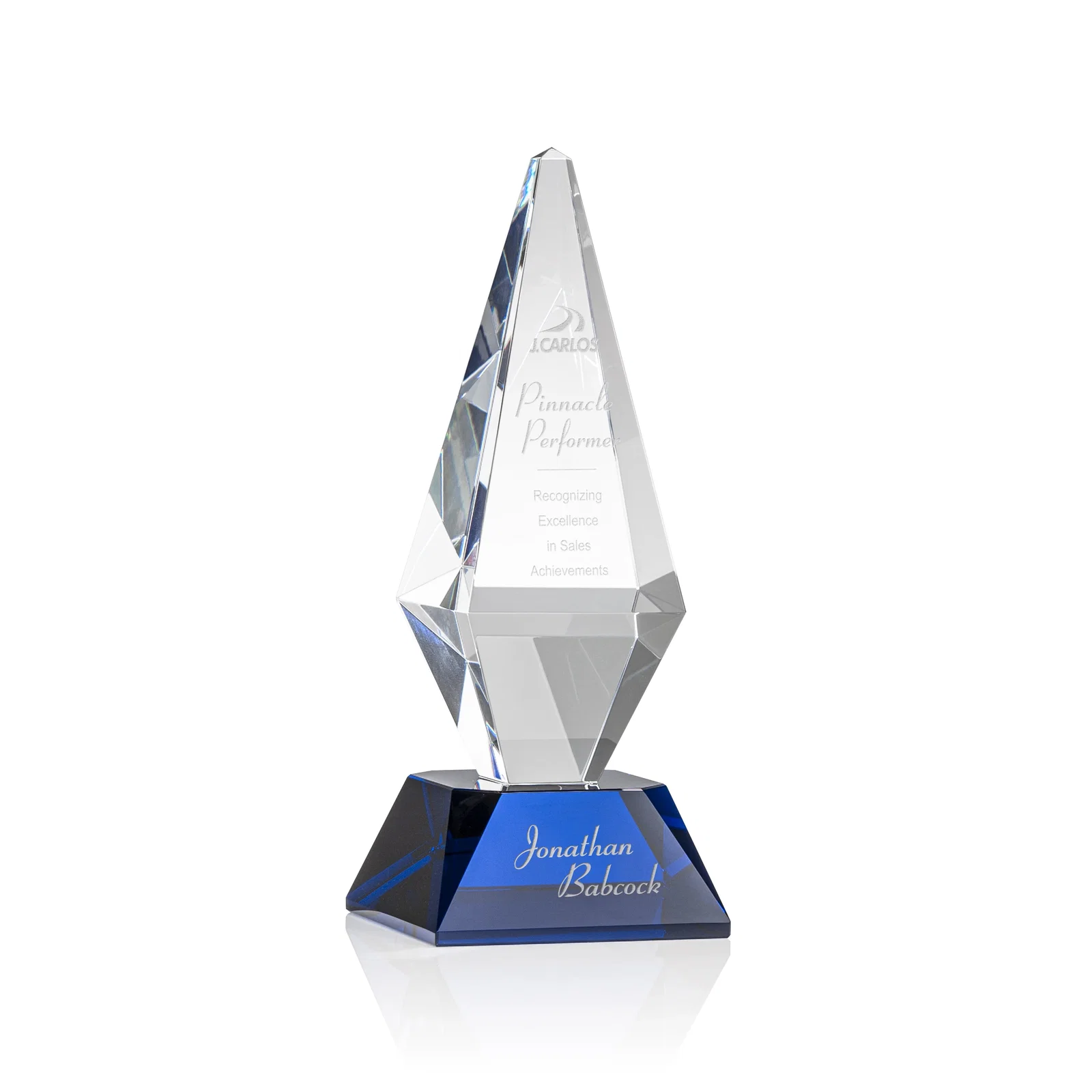 Personalized Optical Crystal Diamond Award with Cascading Bevels on Thick Base for corporate award ceremonies