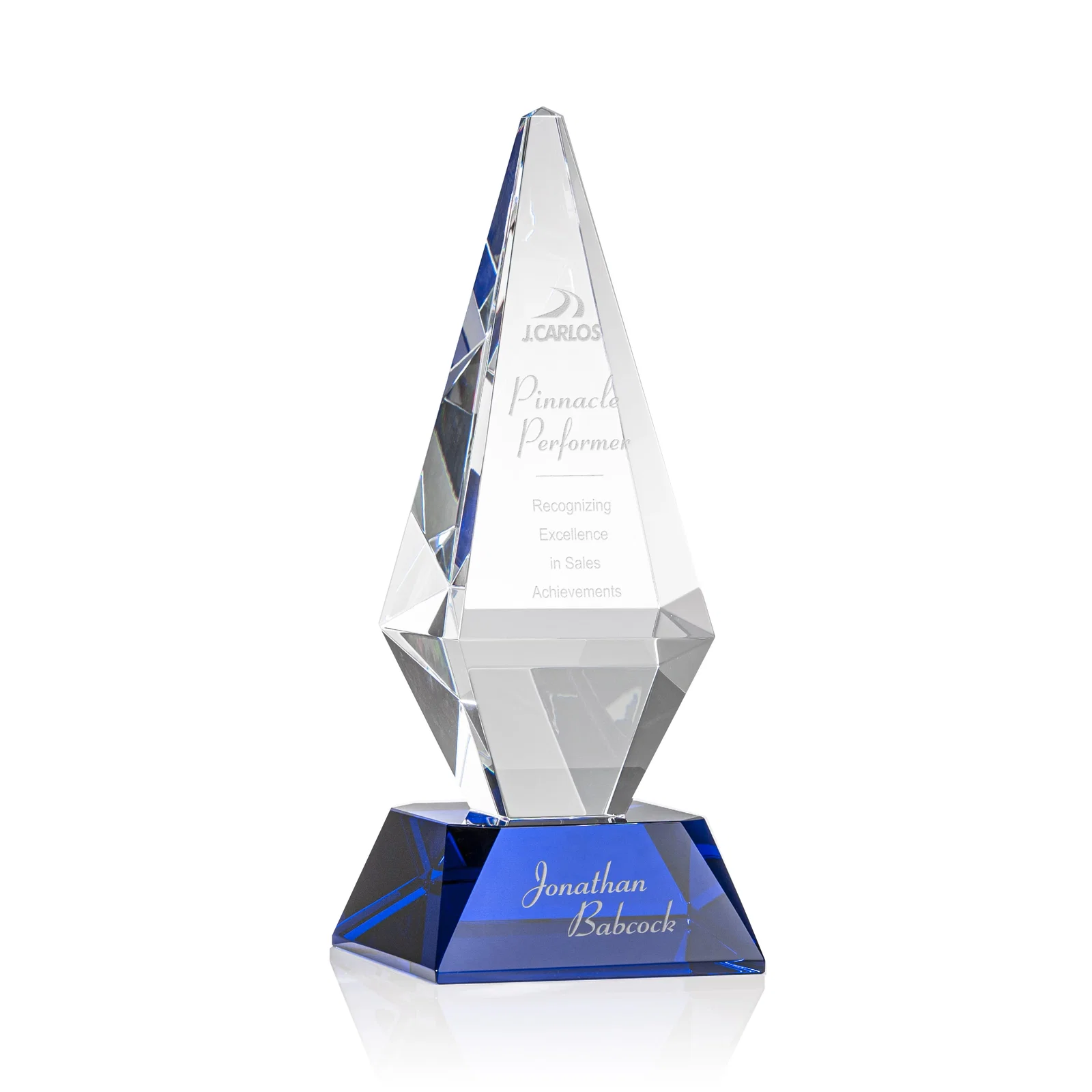 Personalized Optical Crystal Diamond Award with Cascading Bevels on Thick Base for service anniversary gifts