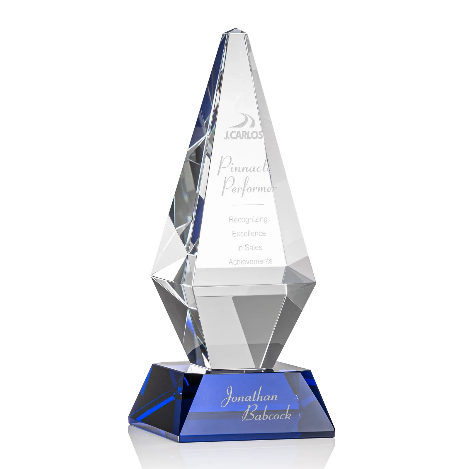 Personalized Optical Crystal Diamond Award with Cascading Bevels on Thick Base for sales achievement awards