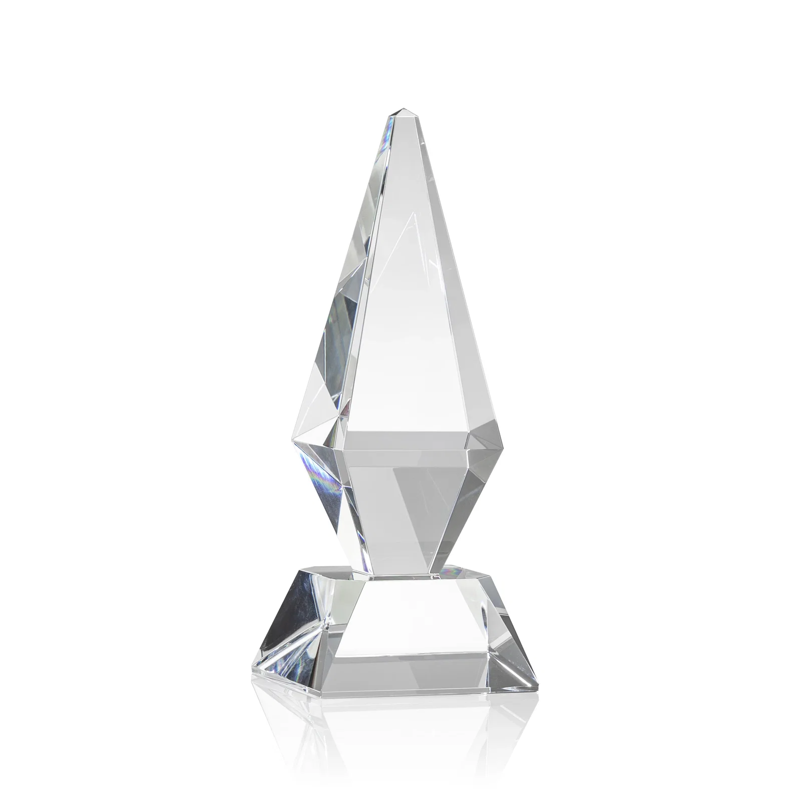Personalized Optical Crystal Diamond Award with Cascading Bevels on Thick Base for retirement presentations