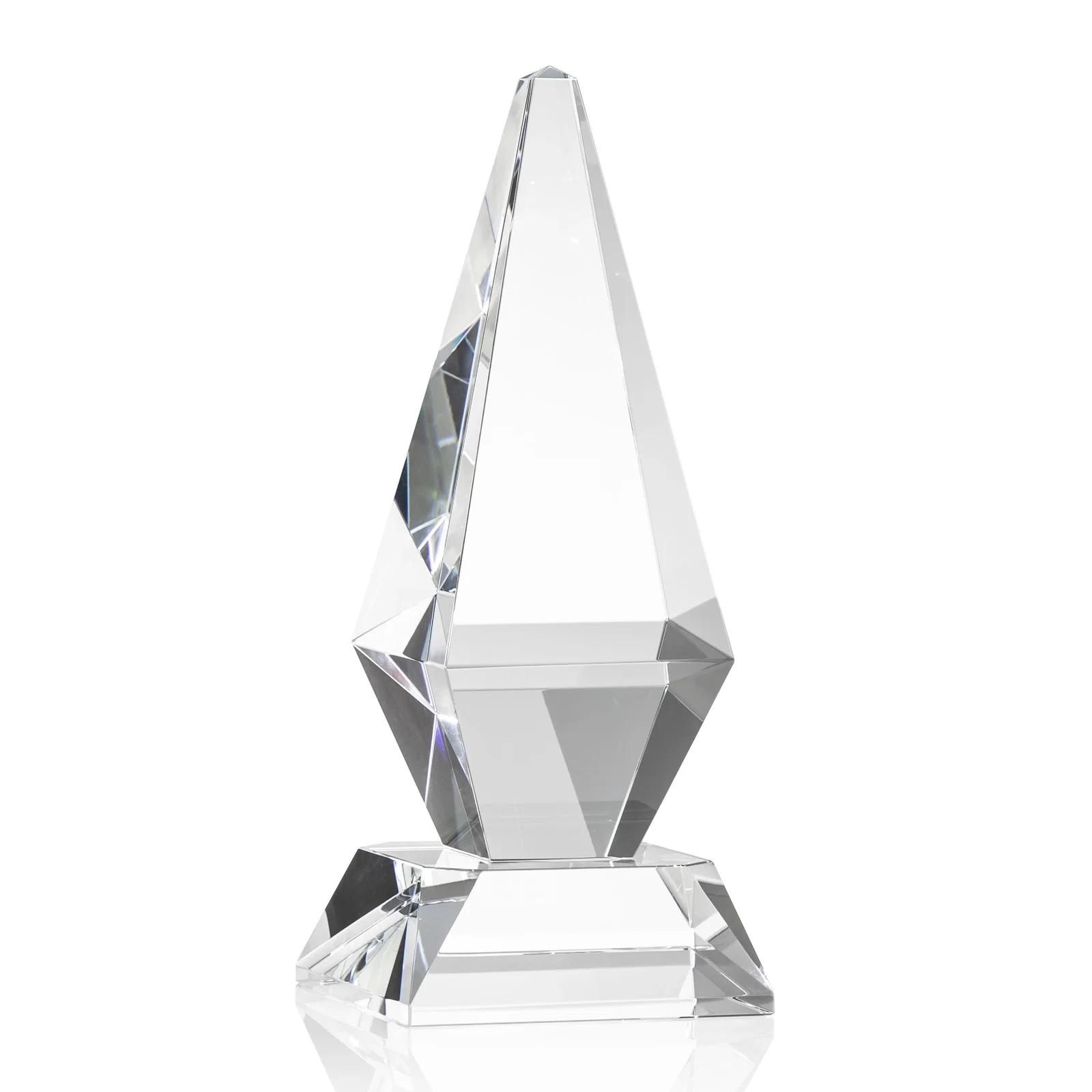 Personalized Optical Crystal Diamond Award with Cascading Bevels on Thick Base for donor appreciation