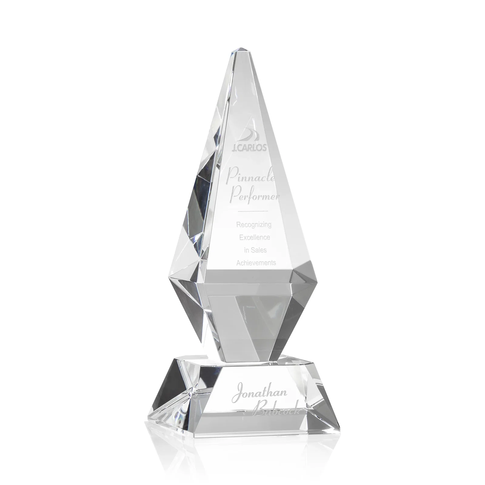Custom Optical Crystal Diamond Award with Cascading Bevels on Thick Base for service anniversary gifts
