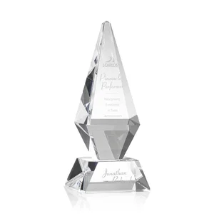 Optical Crystal Diamond Award with Cascading Bevels on Thick Base