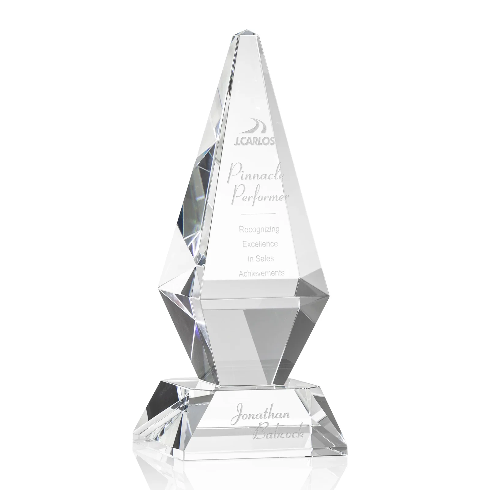 Custom Optical Crystal Diamond Award with Cascading Bevels on Thick Base for sales achievement awards