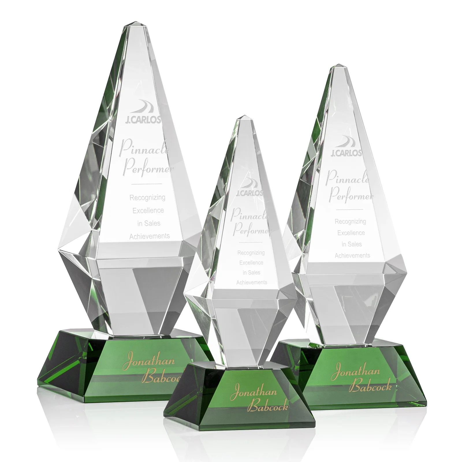 Custom Optical Crystal Diamond Award with Cascading Bevels on Thick Base for retirement presentations
