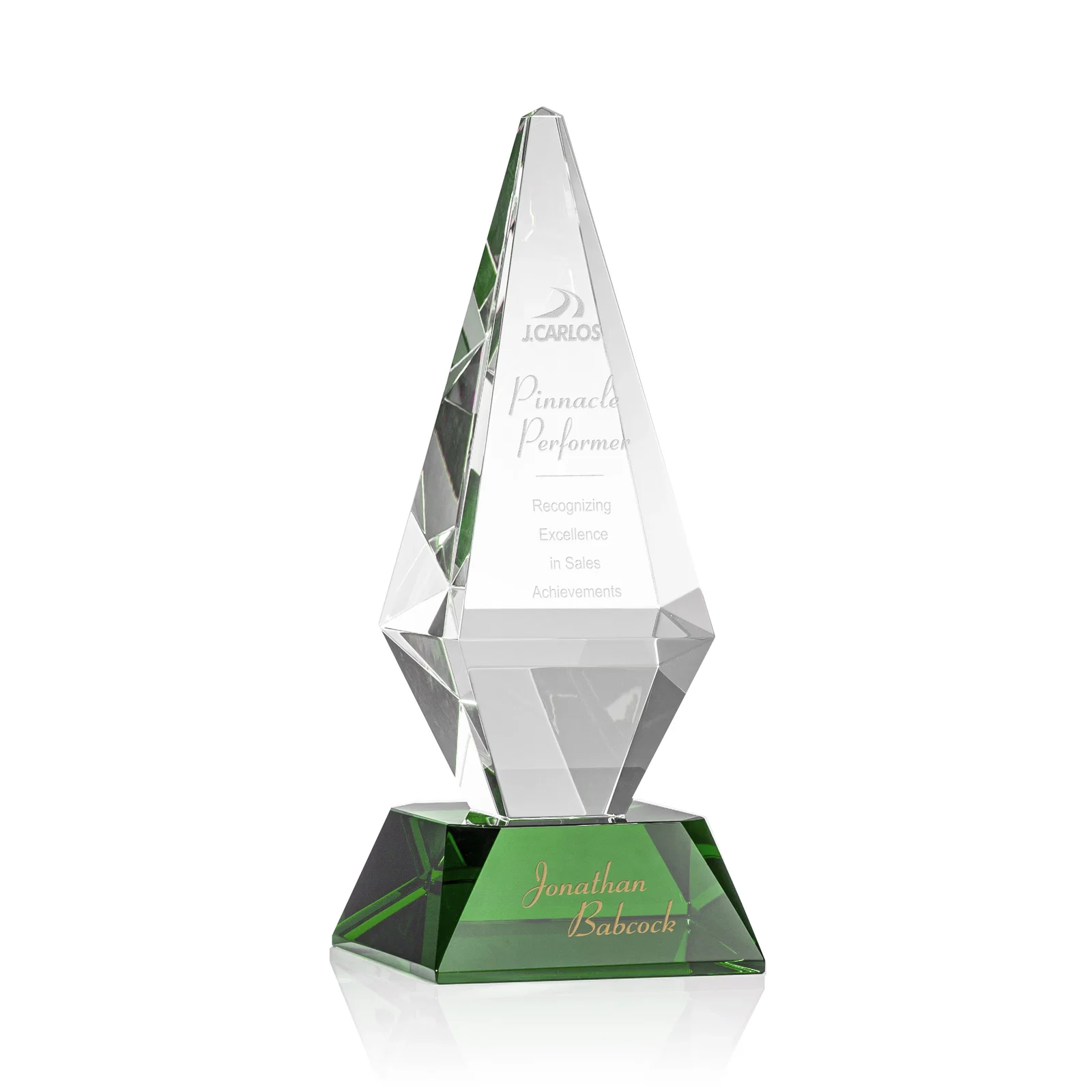 Custom Optical Crystal Diamond Award with Cascading Bevels on Thick Base for donor appreciation