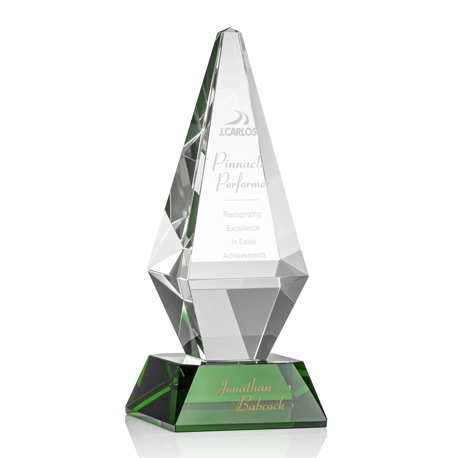 Custom Optical Crystal Diamond Award with Cascading Bevels on Thick Base for graduation ceremonies