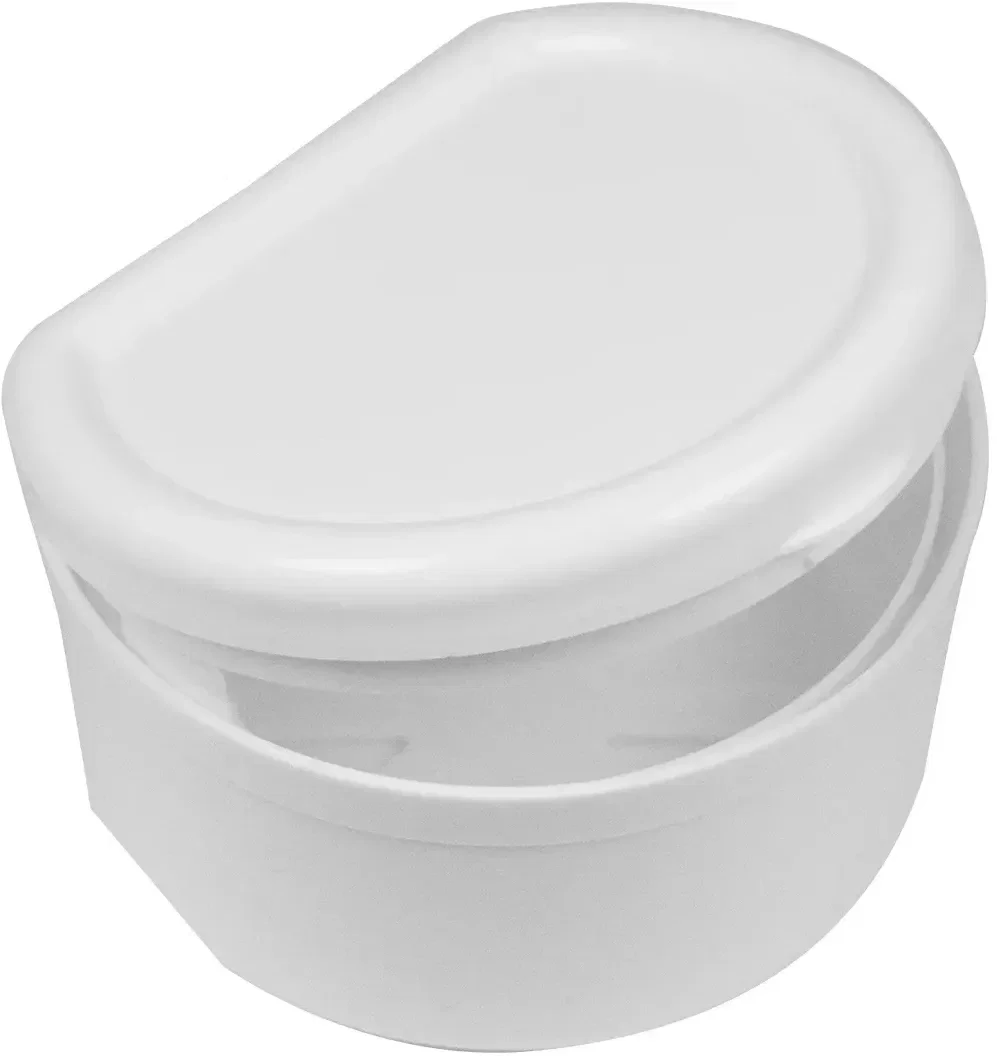 Denture / Retainer Case. Plastic denture and retainer case with rinse basket for dental office giveaways, view 3