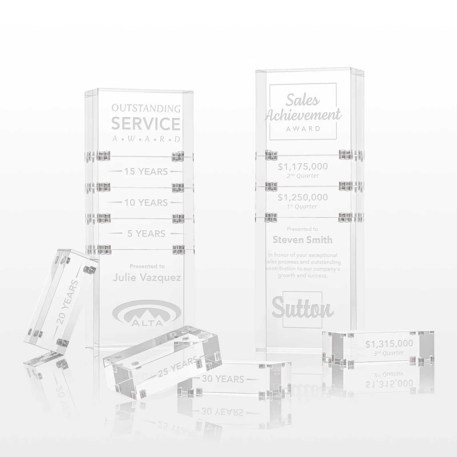 Custom Stackable Acrylic Milestone Award, 3-Block Set for employee recognition