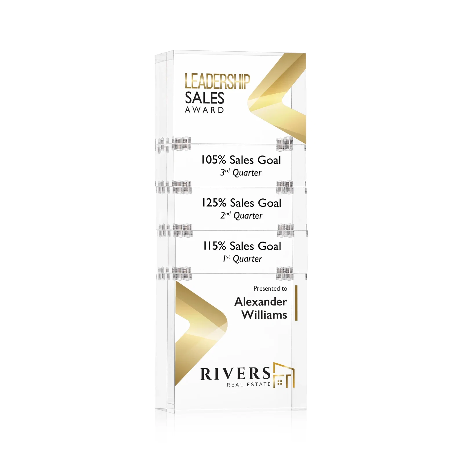 Personalized Stackable Acrylic Milestone Award, 3-Block Set for employee recognition
