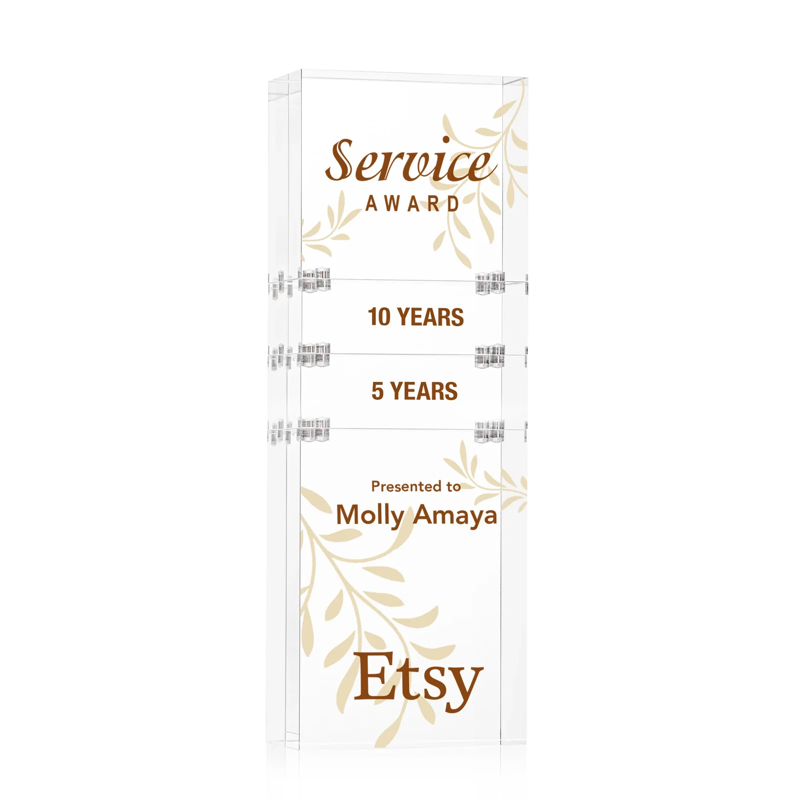 Personalized Stackable Acrylic Milestone Award, 3-Block Set for corporate award ceremonies