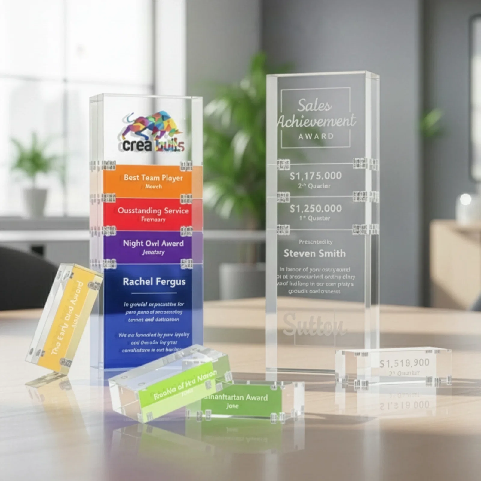 Personalized Stackable Acrylic Milestone Award, 3-Block Set for service anniversary gifts