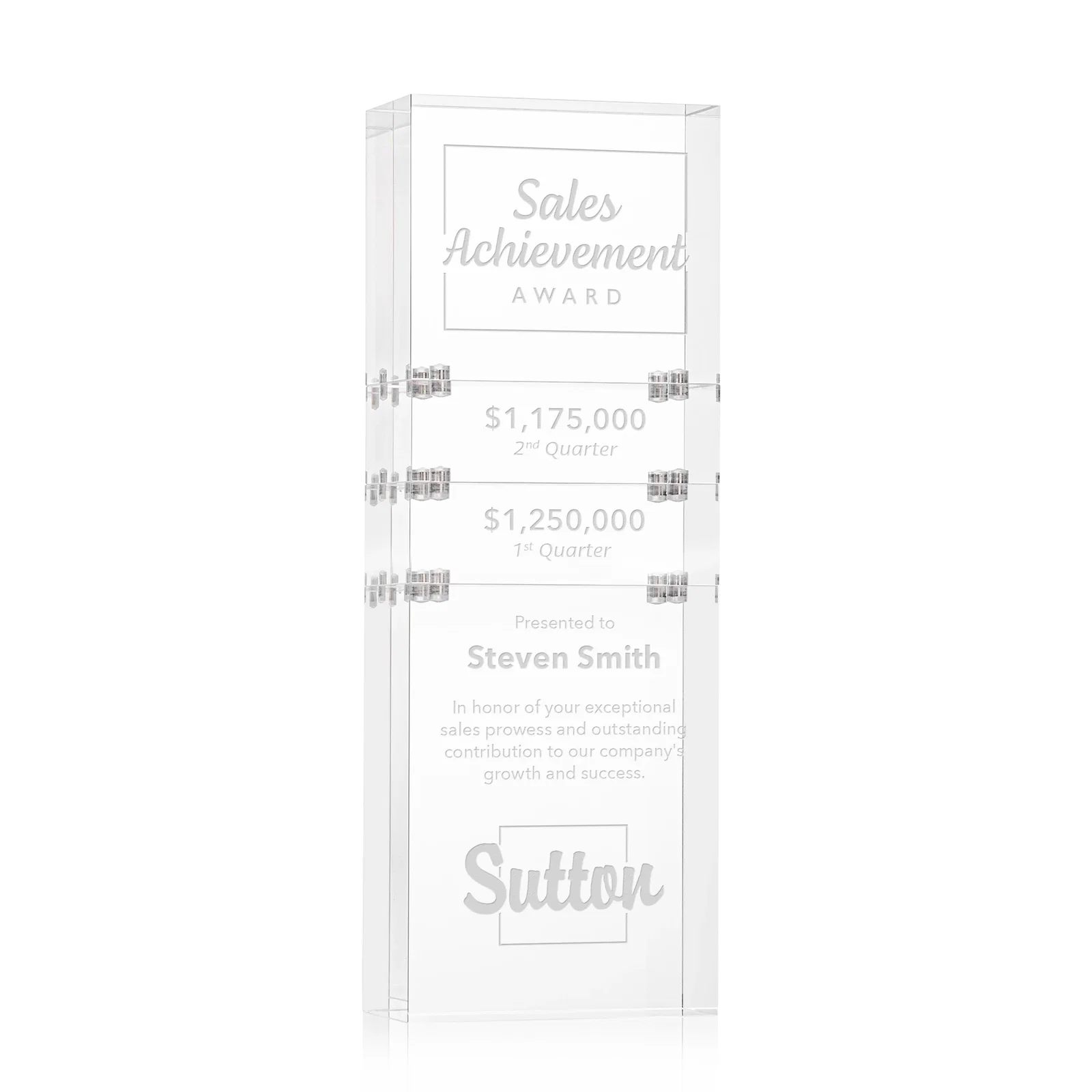 Custom Stackable Acrylic Milestone Award, 3-Block Set for corporate award ceremonies
