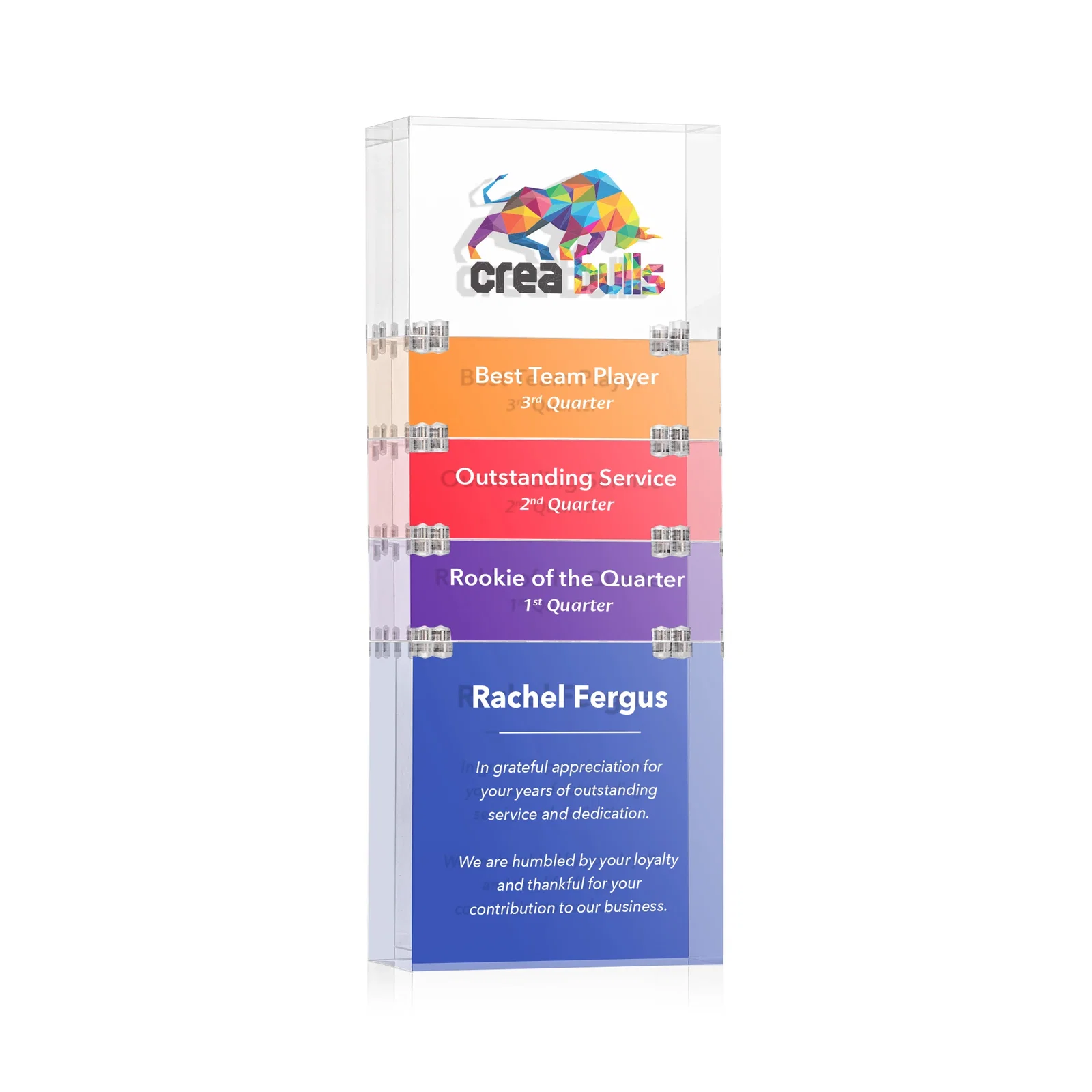 Personalized Stackable Acrylic Milestone Award, 3-Block Set for safety achievement programs