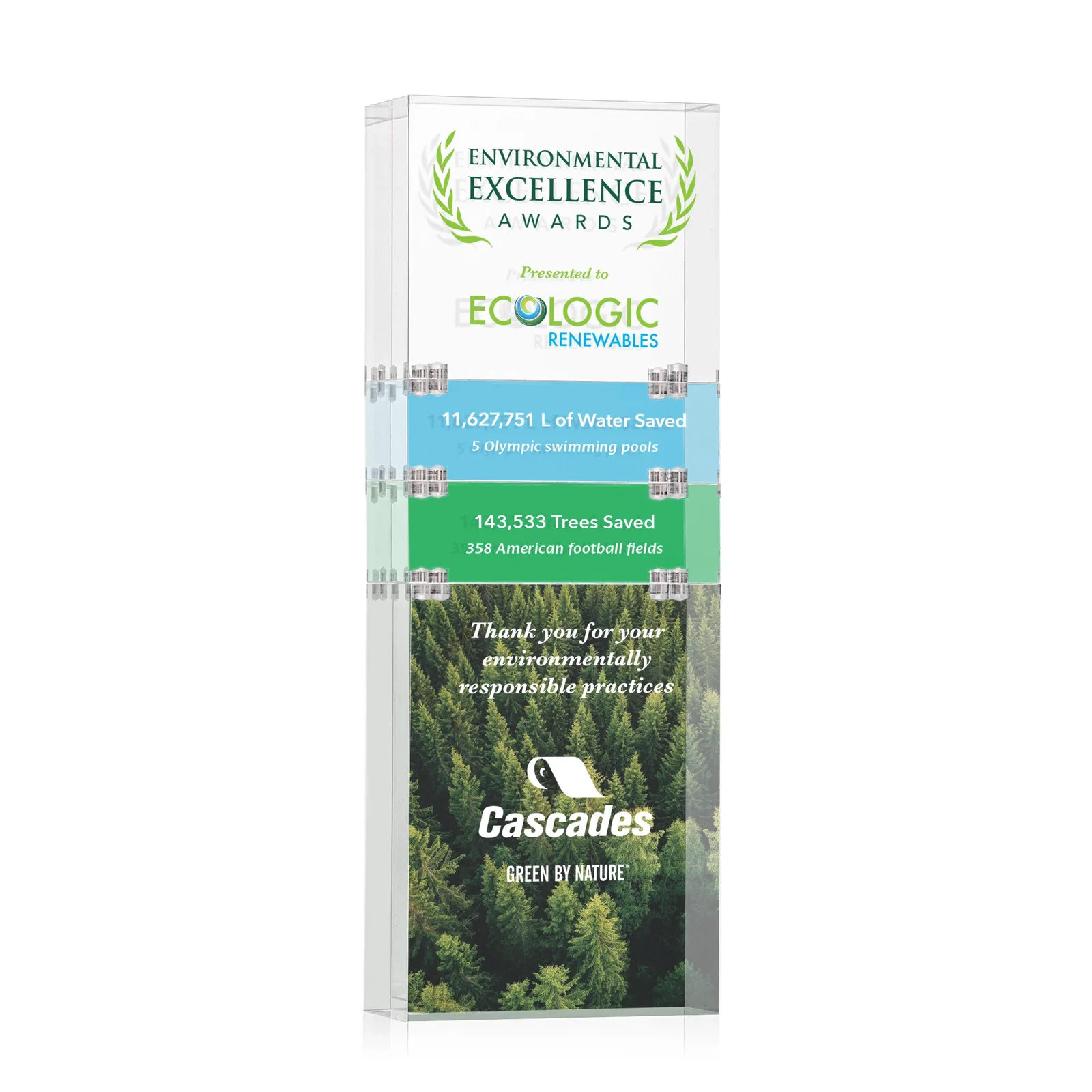 Personalized Stackable Acrylic Milestone Award, 3-Block Set for dealer and partner awards