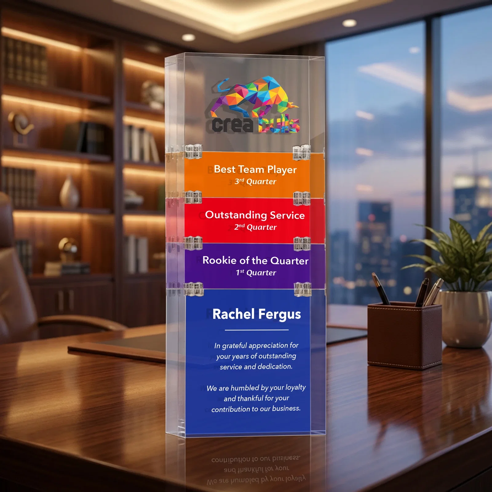 Personalized Stackable Acrylic Milestone Award, 3-Block Set for company anniversary events
