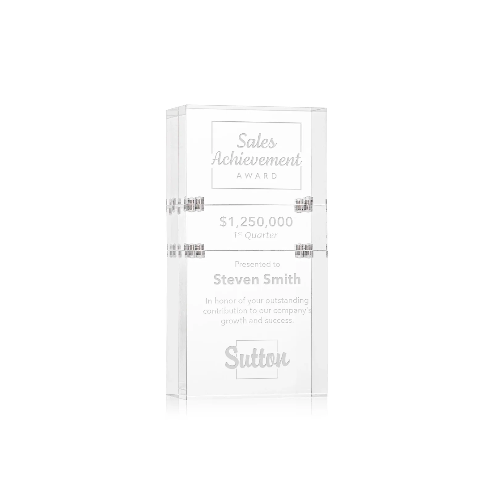 Custom Stackable Acrylic Milestone Award, 3-Block Set for service anniversary gifts
