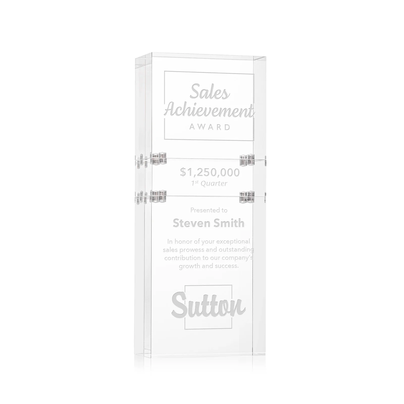 Custom Stackable Acrylic Milestone Award, 3-Block Set for sales achievement awards