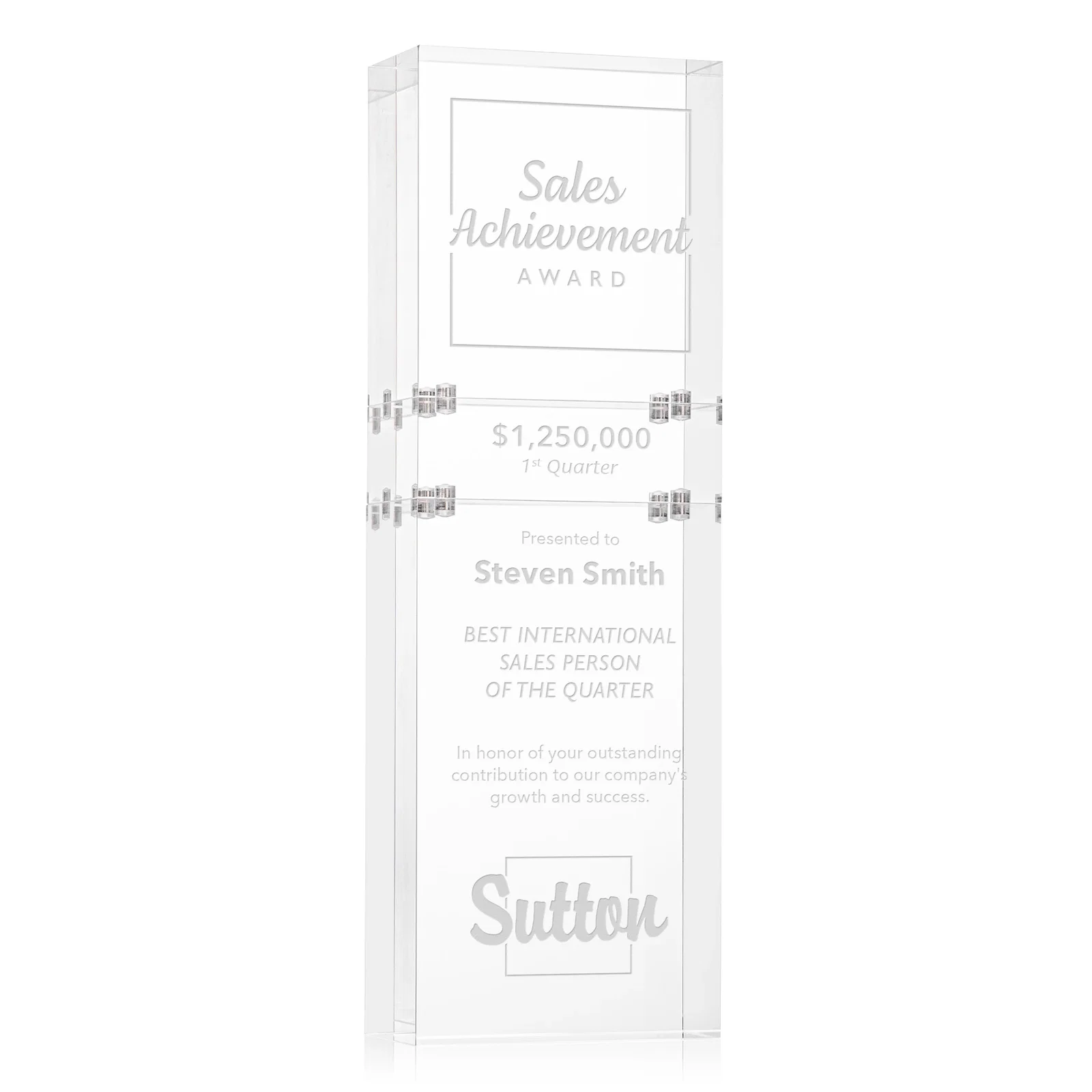Custom Stackable Acrylic Milestone Award, 3-Block Set for retirement presentations
