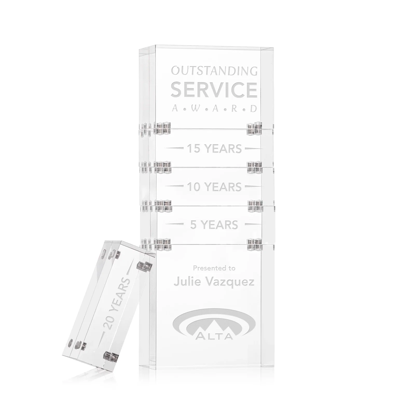 Custom Stackable Acrylic Milestone Award, 3-Block Set for donor appreciation