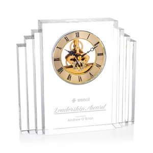 Stepped Optical Crystal Clock With Roman Numeral Gold Skeleton