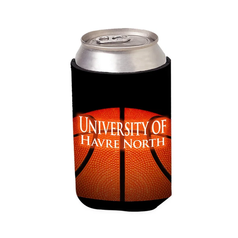 Angled three-quarter shot of the decorated foam sleeve