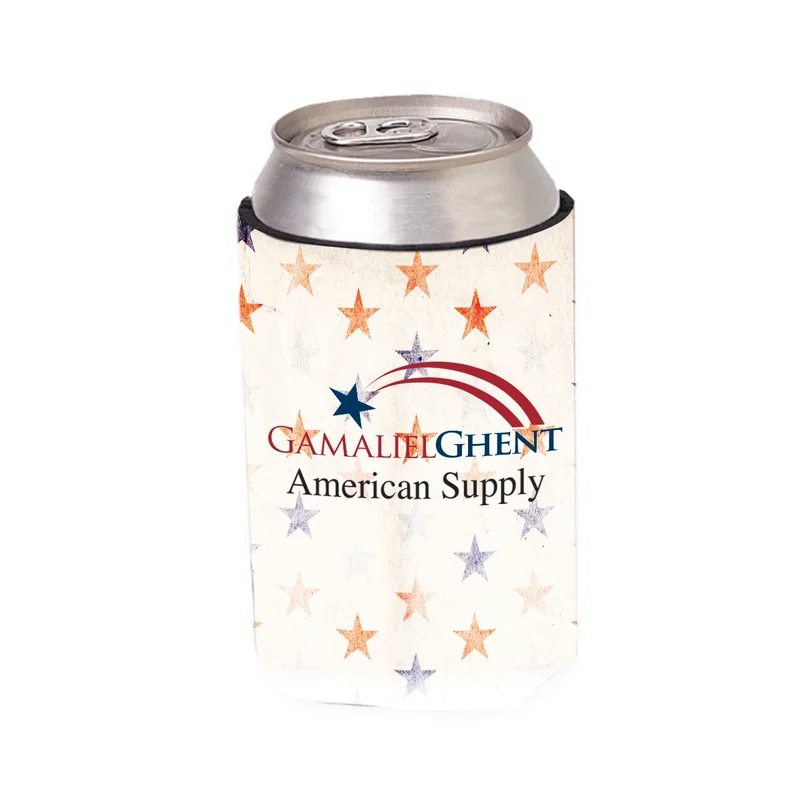 Colorful wrap stretched around a standard beverage container