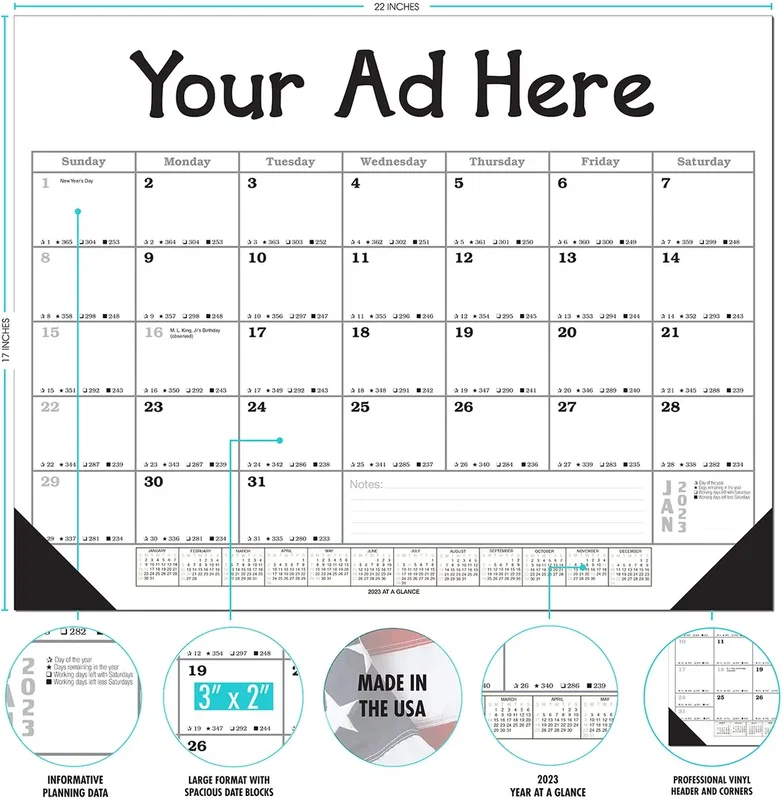 Desk Blotter Monthly Calendar - Black Grid — view 2