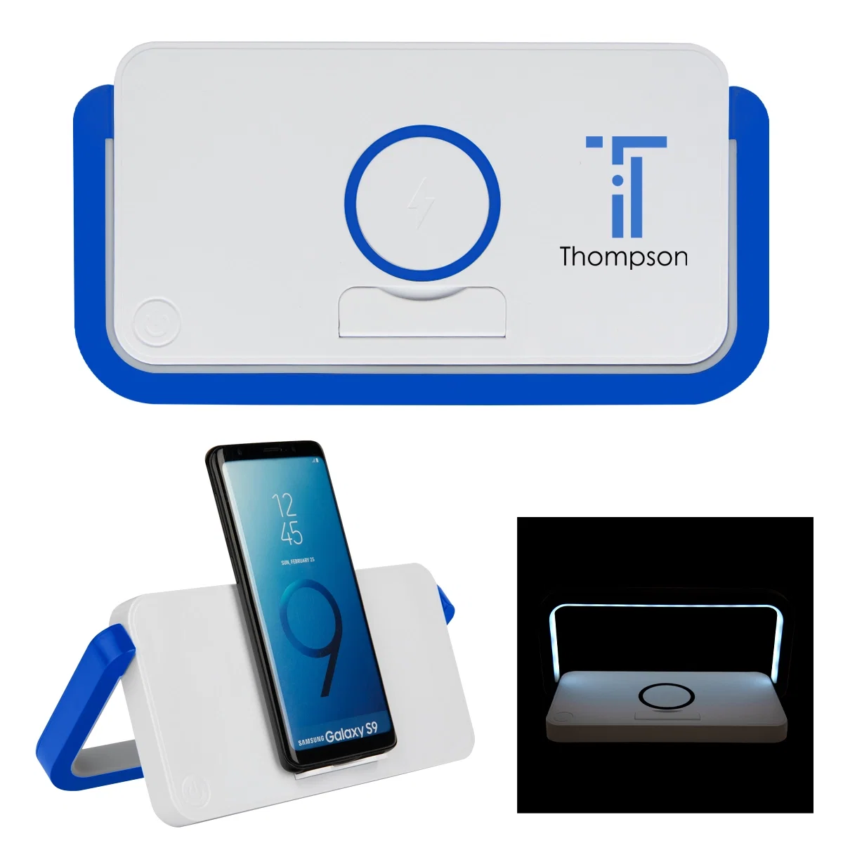 Desktop reading lamp and wireless charging pad in one white unit
