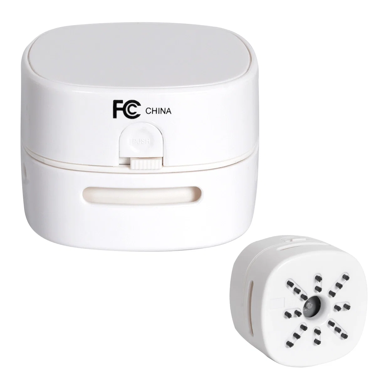 Angled view of the compact desk dust remover