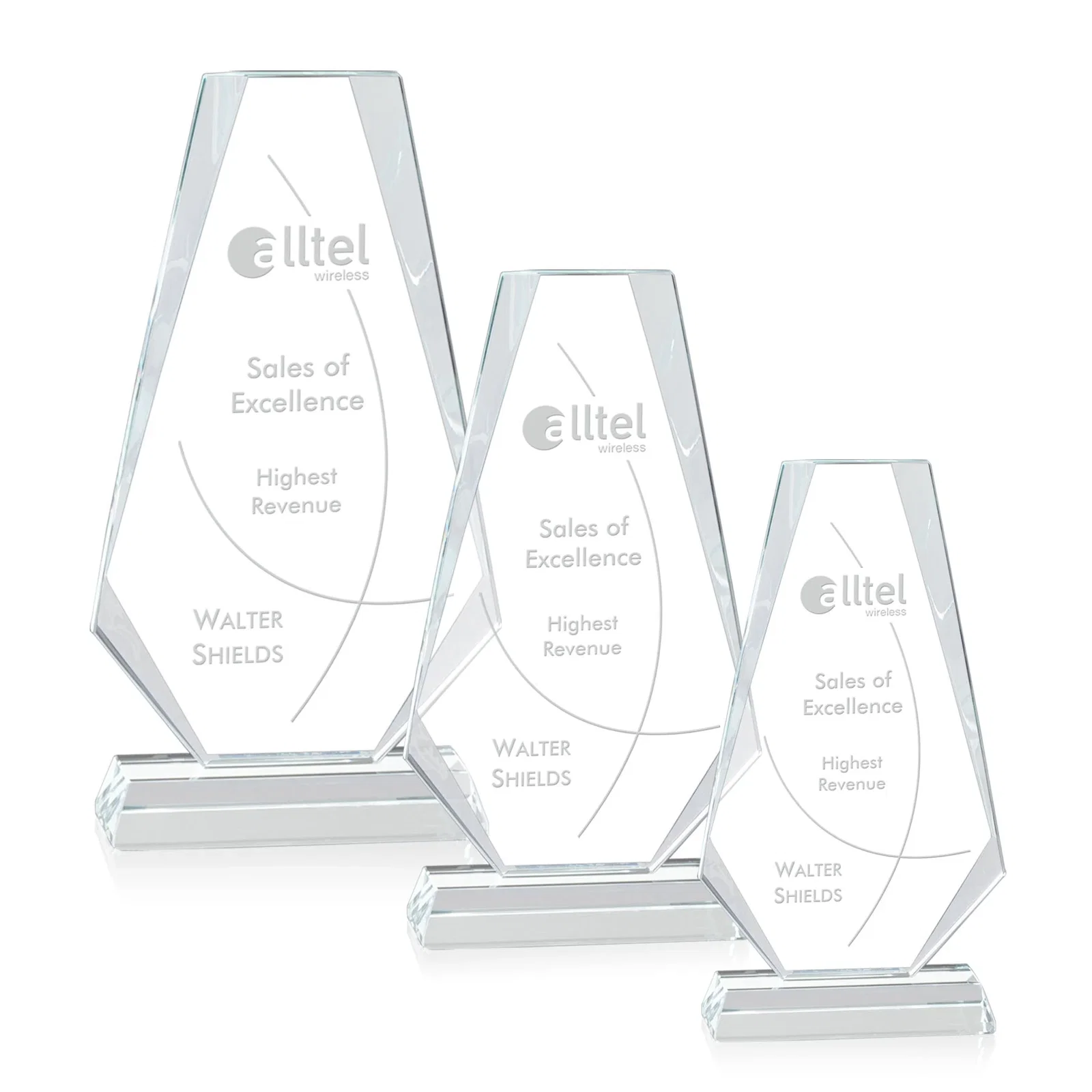 Custom Starfire Crystal Triangle Award, One-Piece Beveled Silhouette, awards for employee recognition