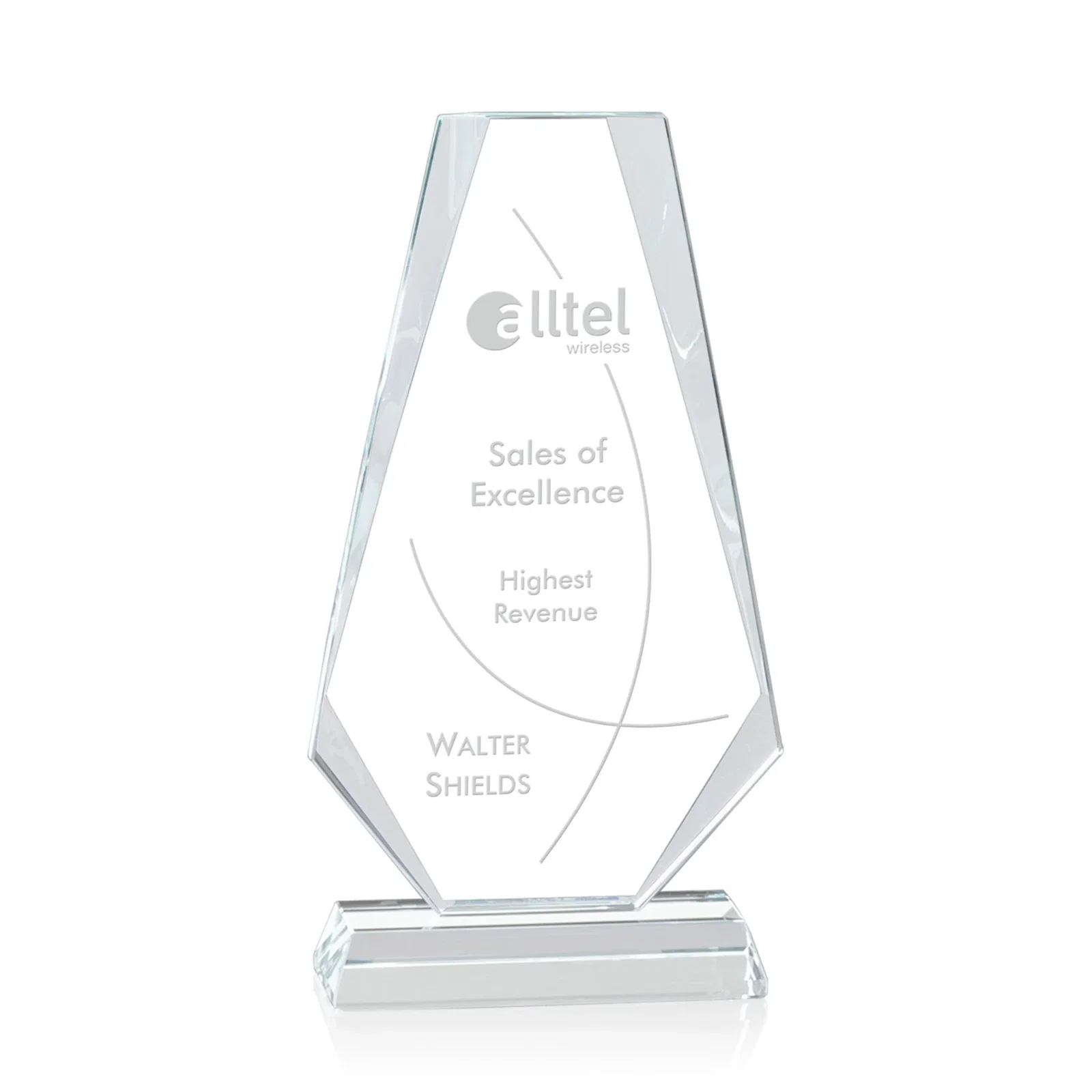 Custom Starfire Crystal Triangle Award, One-Piece Beveled Silhouette, awards for corporate award ceremonies