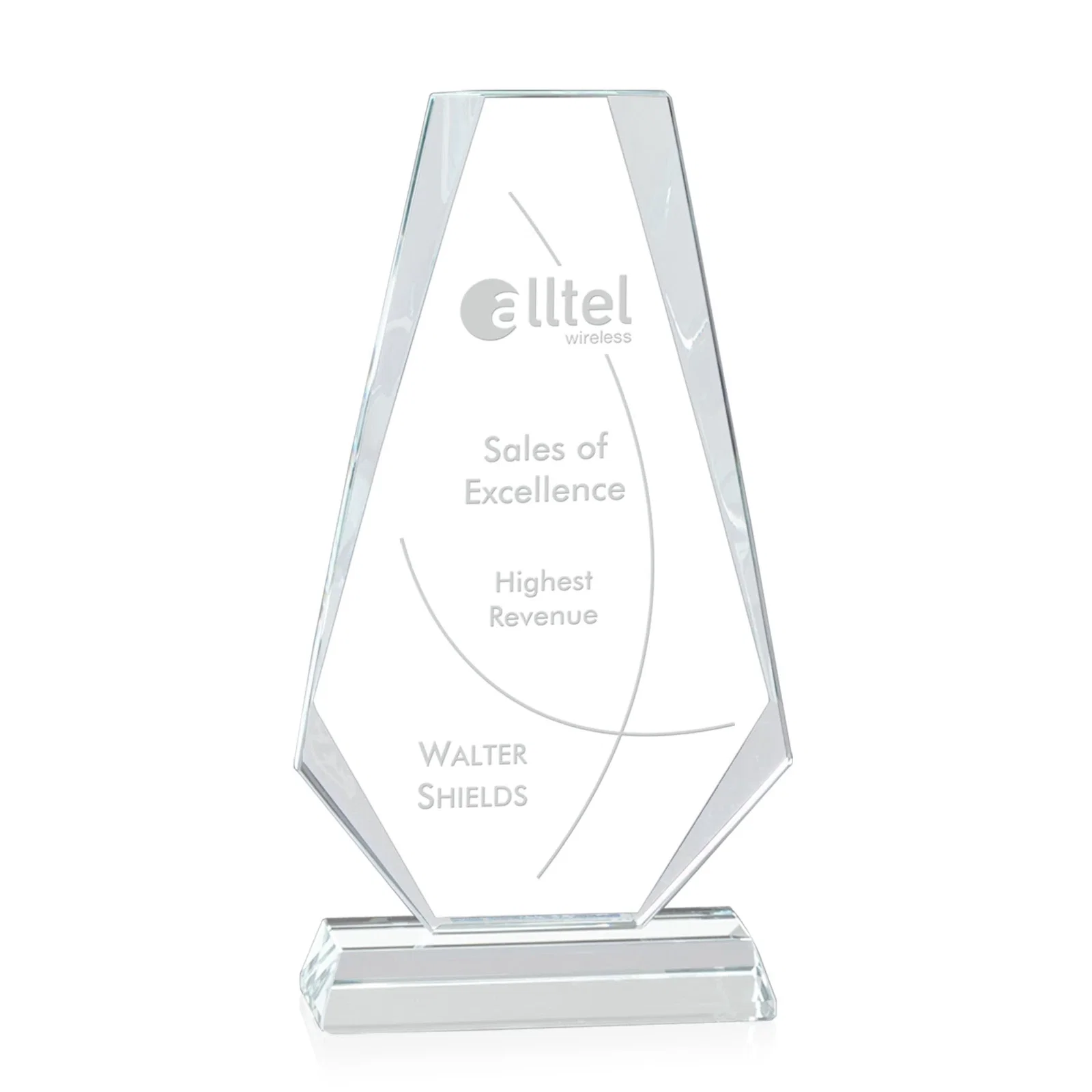 Custom Starfire Crystal Triangle Award, One-Piece Beveled Silhouette, awards for service anniversary gifts