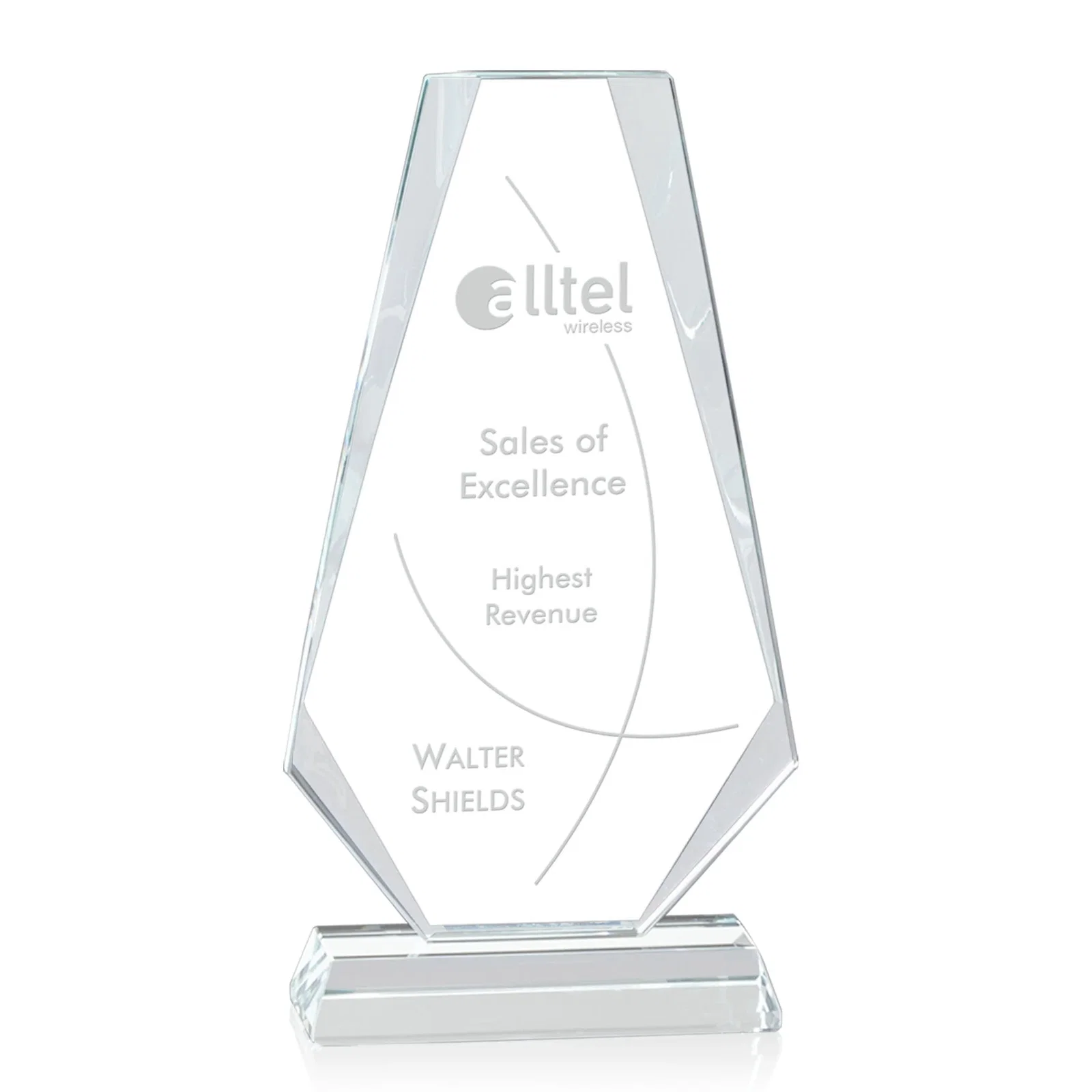 Custom Starfire Crystal Triangle Award, One-Piece Beveled Silhouette, awards for sales achievement awards