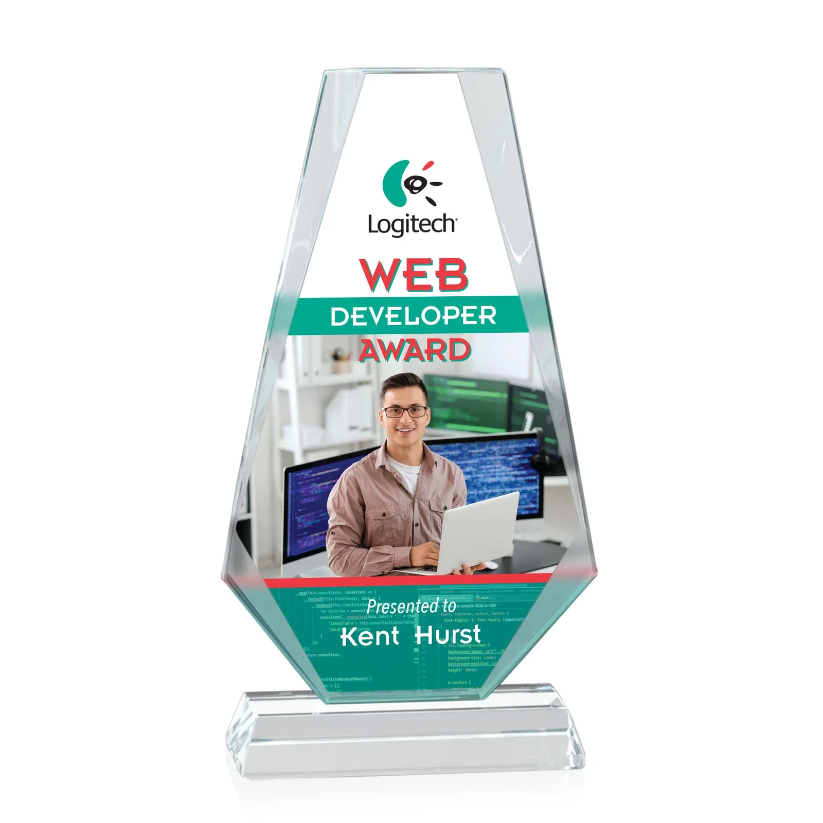 Custom Starfire Crystal Triangle Award, One-Piece Beveled Silhouette, awards for donor appreciation