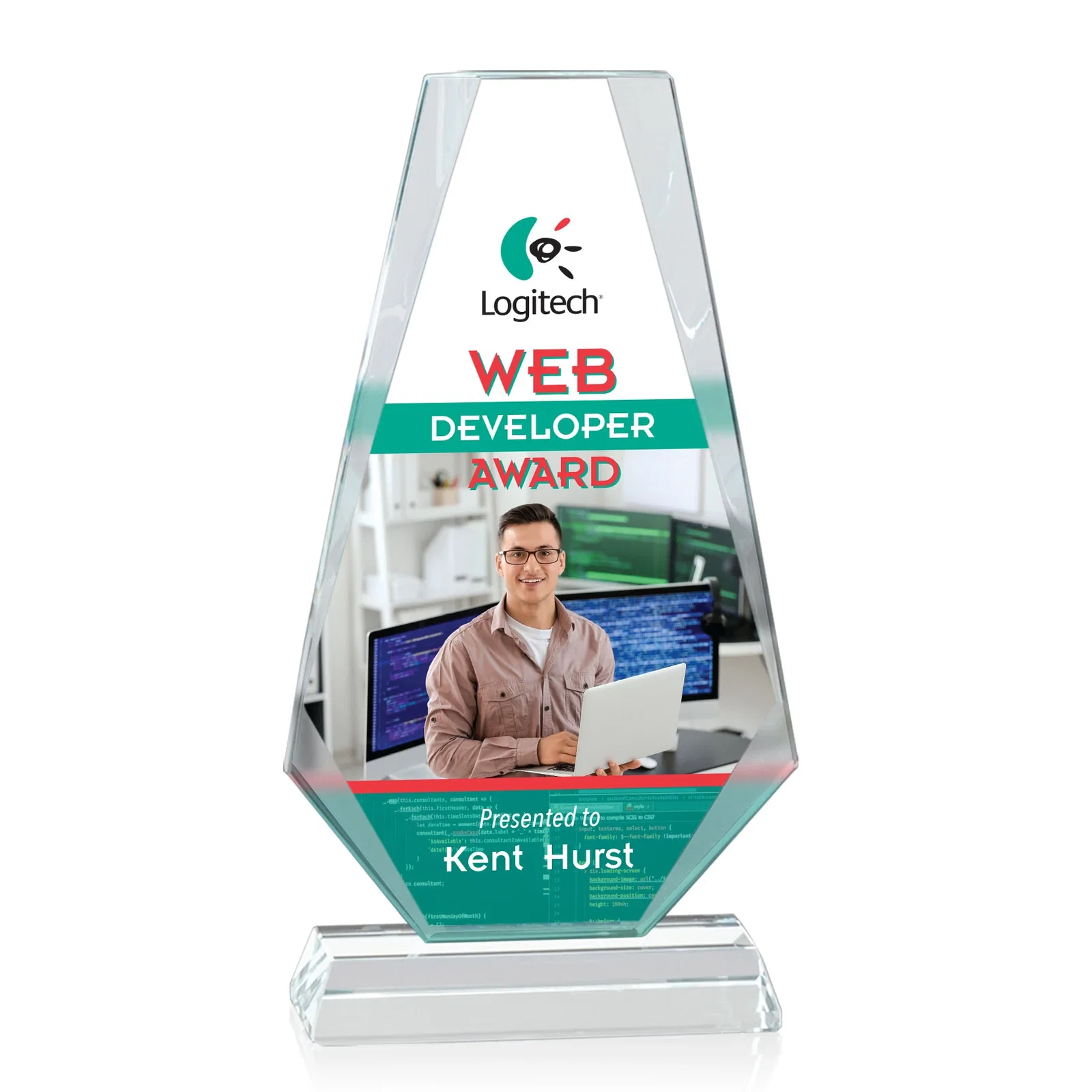 Custom Starfire Crystal Triangle Award, One-Piece Beveled Silhouette, awards for graduation ceremonies