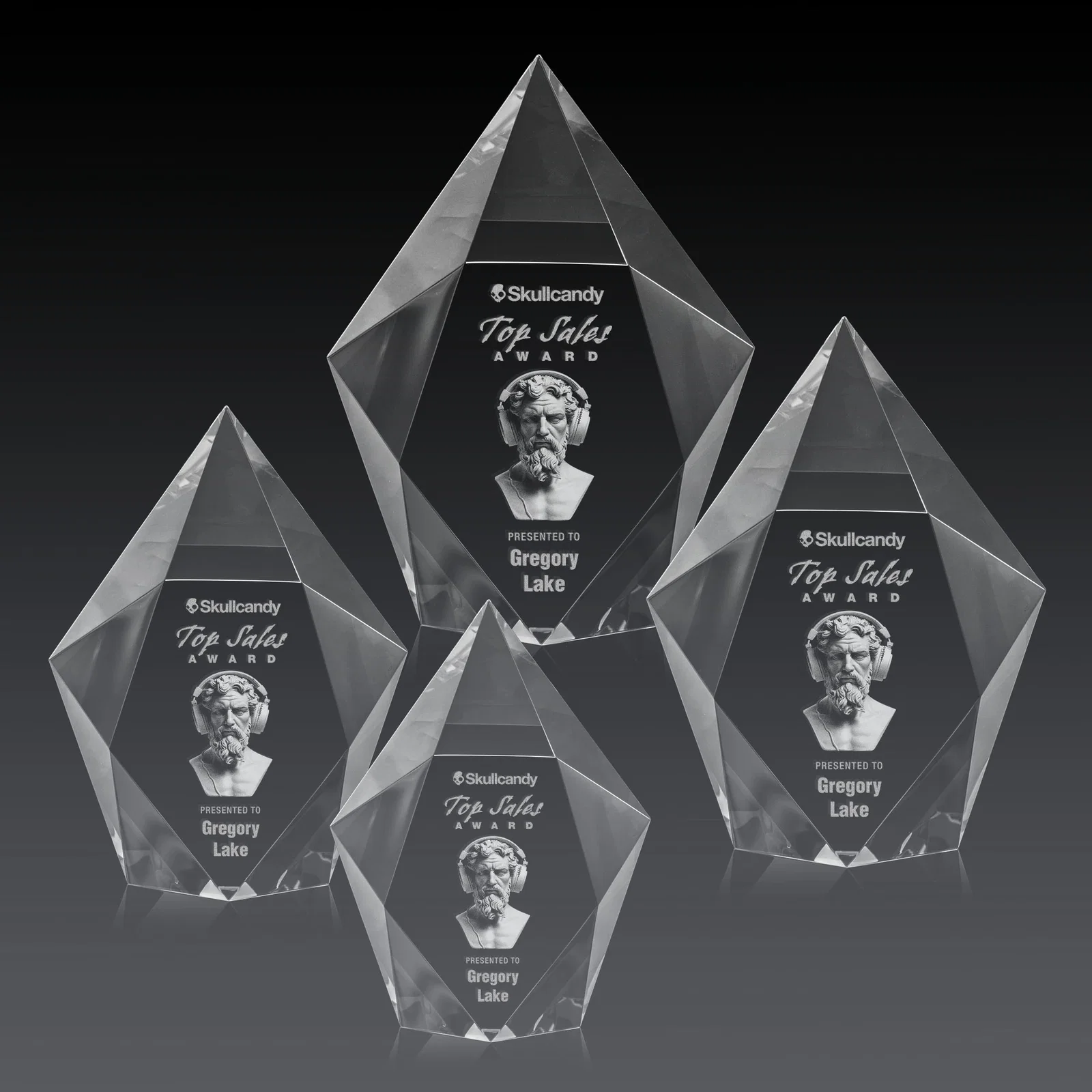 Custom Optical Crystal Pentagon Award With Faceted Halo Border, awards for company anniversary events