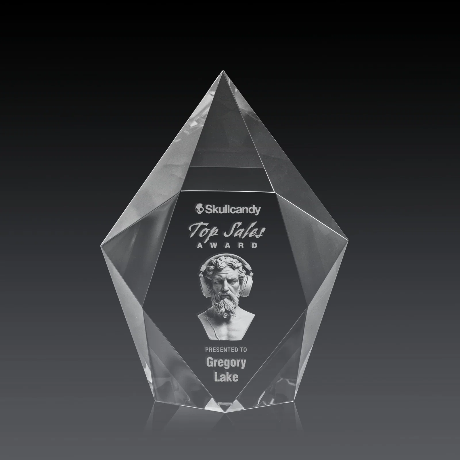Personalized Optical Crystal Pentagon Award With Faceted Halo Border, awards for employee recognition