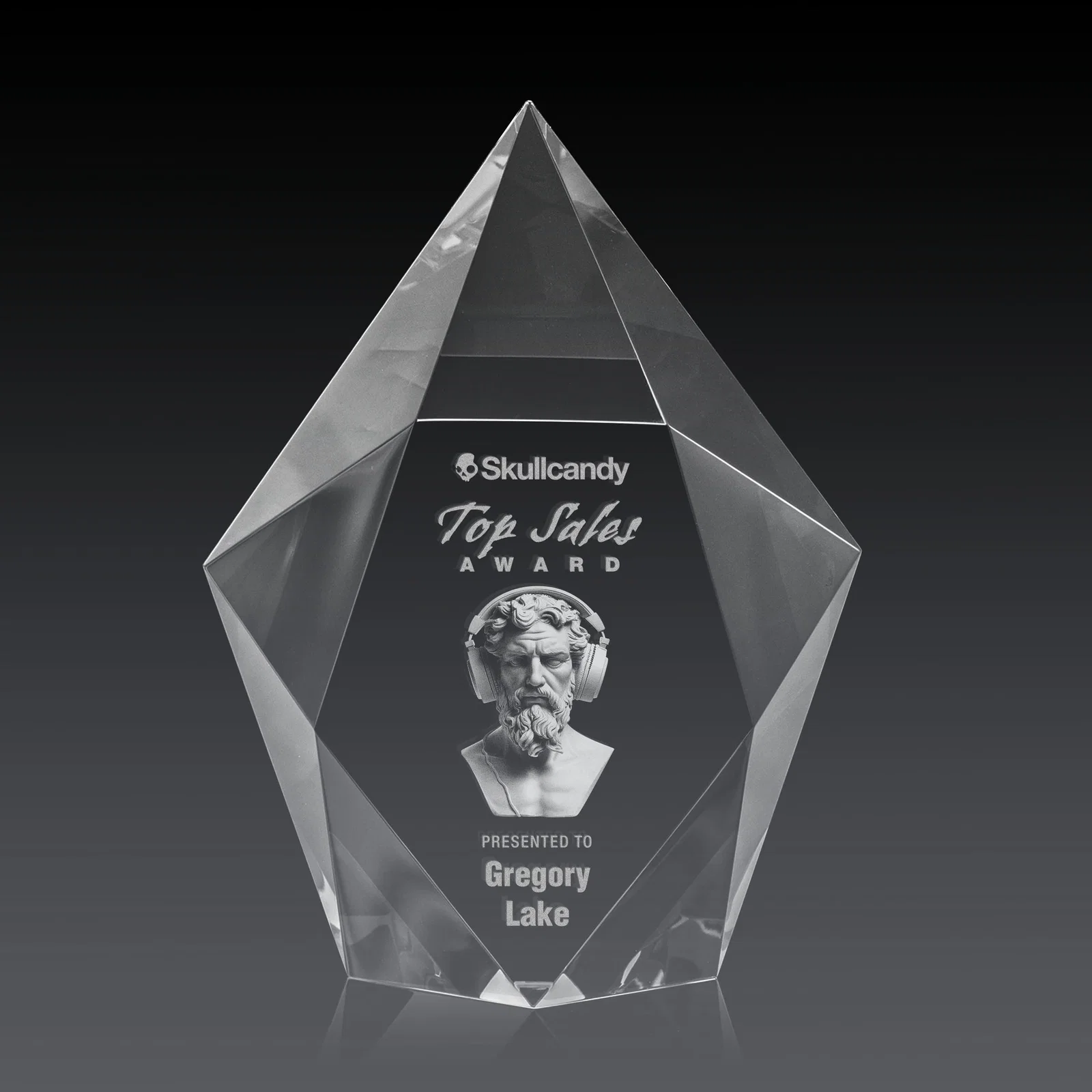 Personalized Optical Crystal Pentagon Award With Faceted Halo Border, awards for service anniversary gifts