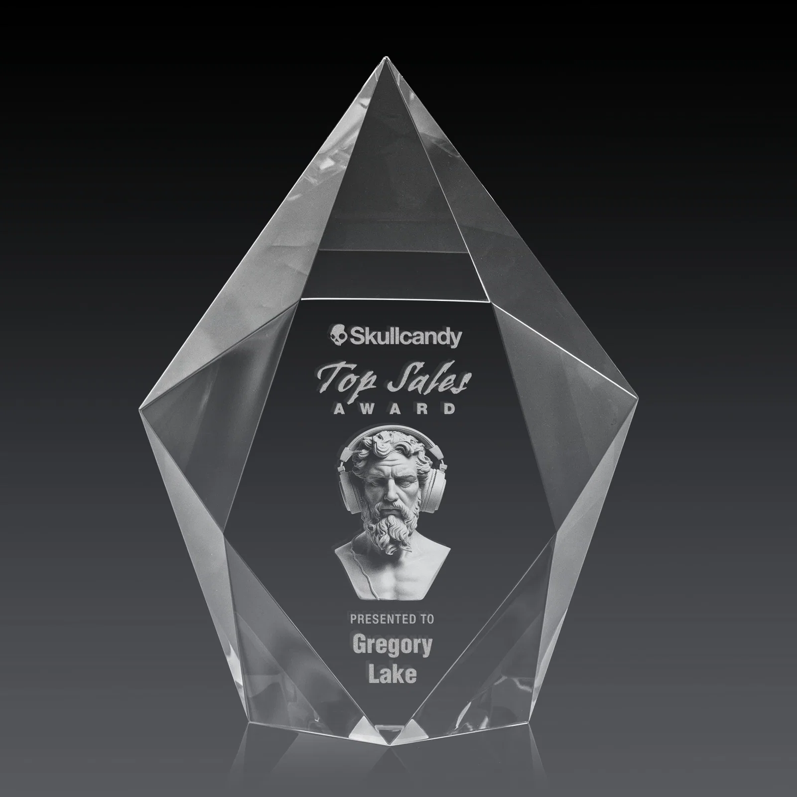 Personalized Optical Crystal Pentagon Award With Faceted Halo Border, awards for sales achievement awards